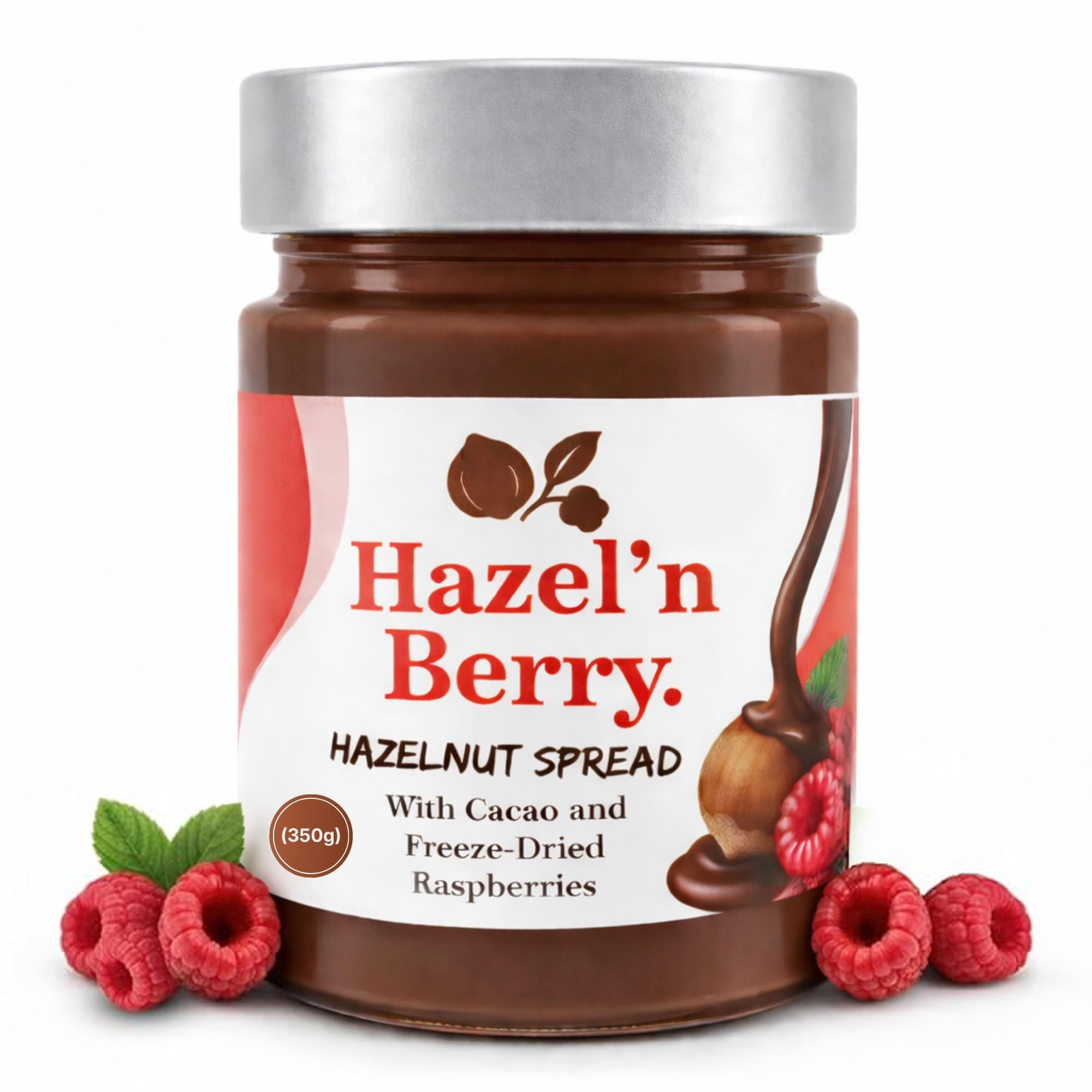 Hazel’n Berry Hazelnut Cacao Spread with Freeze-Dried Raspberries, Creamy Chocolate Hazelnut Spread, No Palm Oil, Breakfast Favorite 12.34 oz Jar