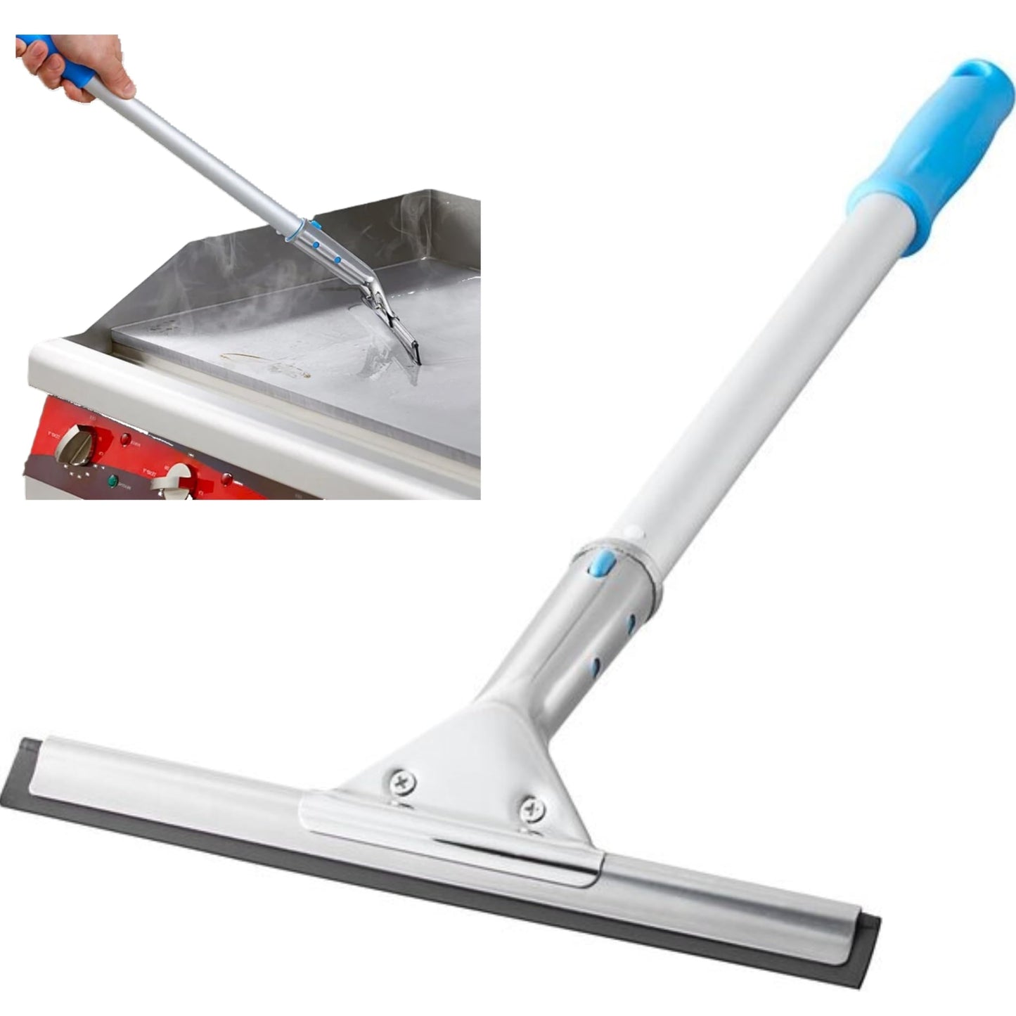 Hot Griddle Squeegee with 7.8 Inch Flexible Heat-Resistant Rubber Blade, 18" Long Handle, Ideal for 300 to 350 Degree Fahrenheit hot griddles Cleaning