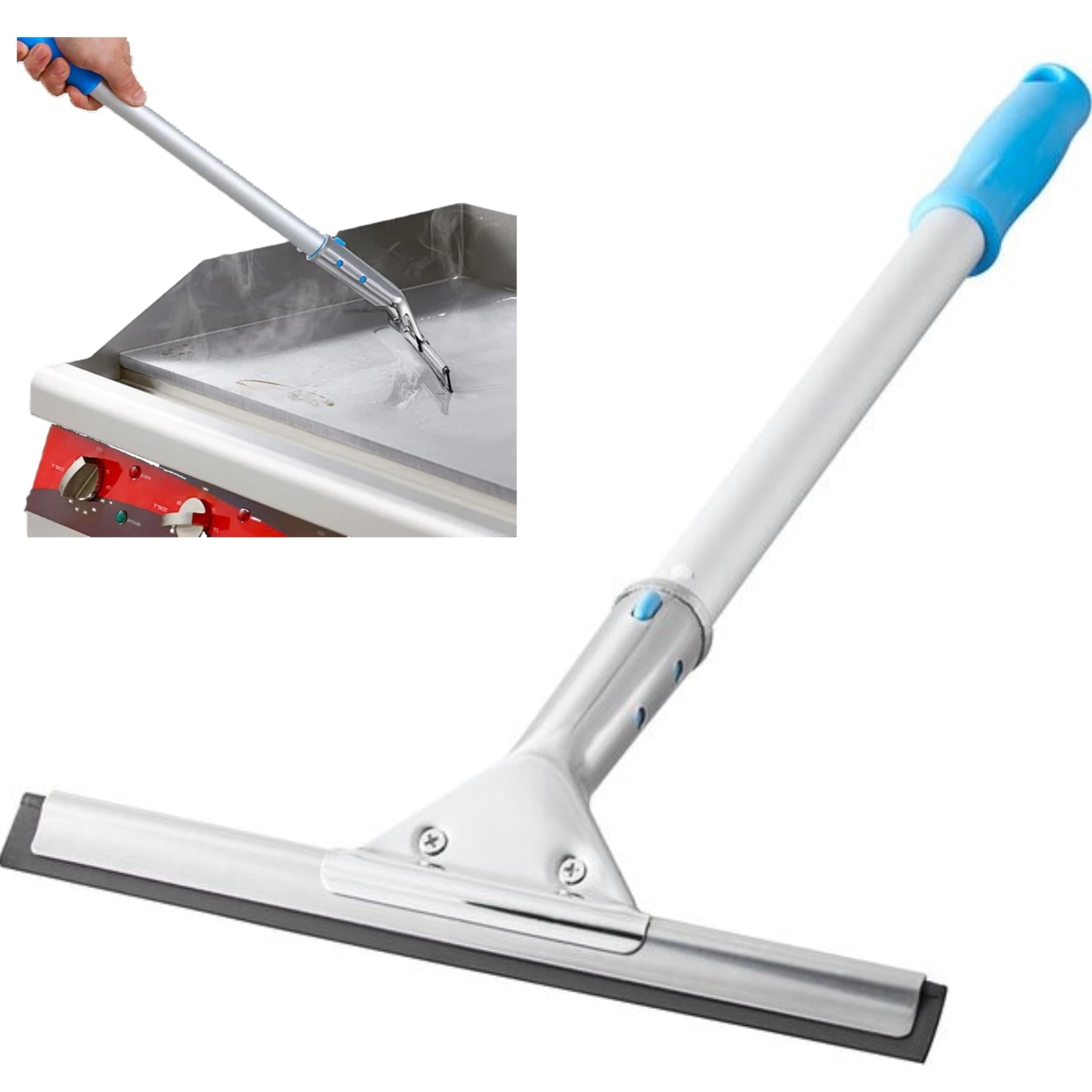 Hot Griddle Squeegee with 7.8 Inch Flexible Heat-Resistant Rubber Blade, 18" Long Handle, Ideal for 300 to 350 Degree Fahrenheit hot griddles Cleaning