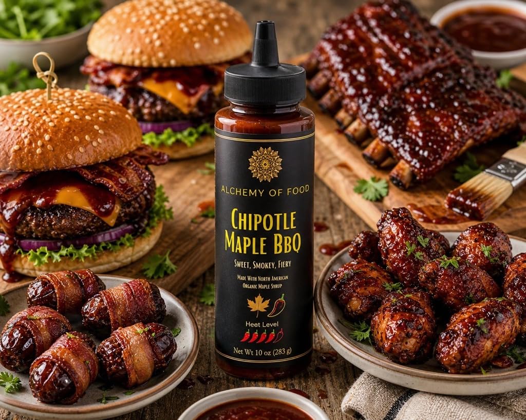 Alchemy of Food Chipotle Maple BBQ - Smoky & Sweet Barbecue Sauce with Real Maple Syrup and Chipotle Peppers - Clean Label, All-Natural Glaze