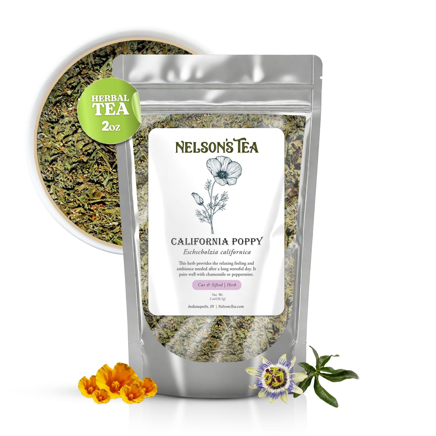 Nelson's Tea - California Poppy Cut & Sifted, Caffeine-Free Loose Leaf Tea Blend, Light Floral, Golden Poppy Flavor for Gentle Peace & Comfort, Mild