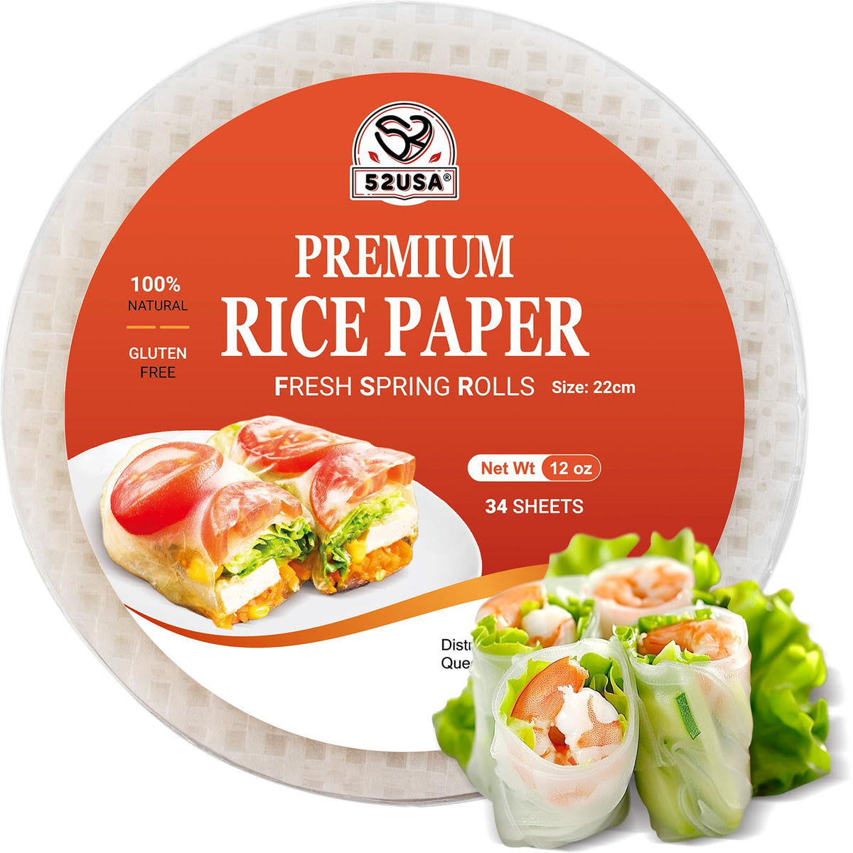 52USA Rice Paper Wrappers, 1 Pack, Spring Roll & Dumplings-34 Sheets