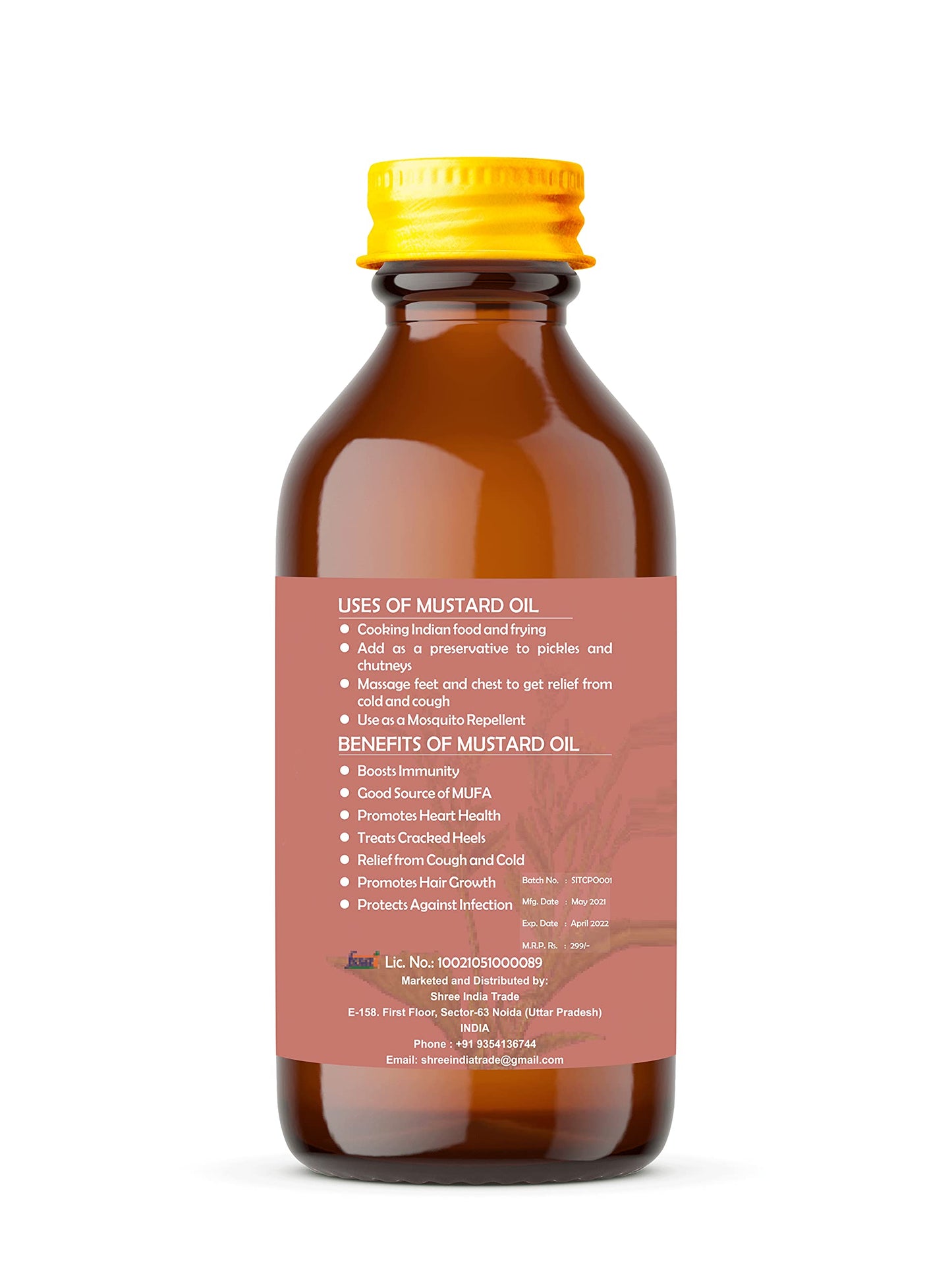 AYURVEDASHREE Mustard Oil 3.38 fl oz.. Cold Pressed Oil, Extracted on Wooden Churnerto Sustain maximum nutrition, 100% Pure & Natural, No GMO