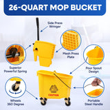 PLASTIC PRINCE Commercial Mop Bucket with Wringer on Wheels, Heavy Duty Industrial Mop Bucket and Wringer for Home Office Restaurant Business, 26