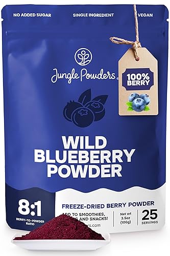 Jungle Powders Freeze Dried Wild Blueberry Powder 3.5 Ounce Bag Blueberry Powder For Smoothies Baking Extract Nordic Freeze Dried Blueberries No Sugar