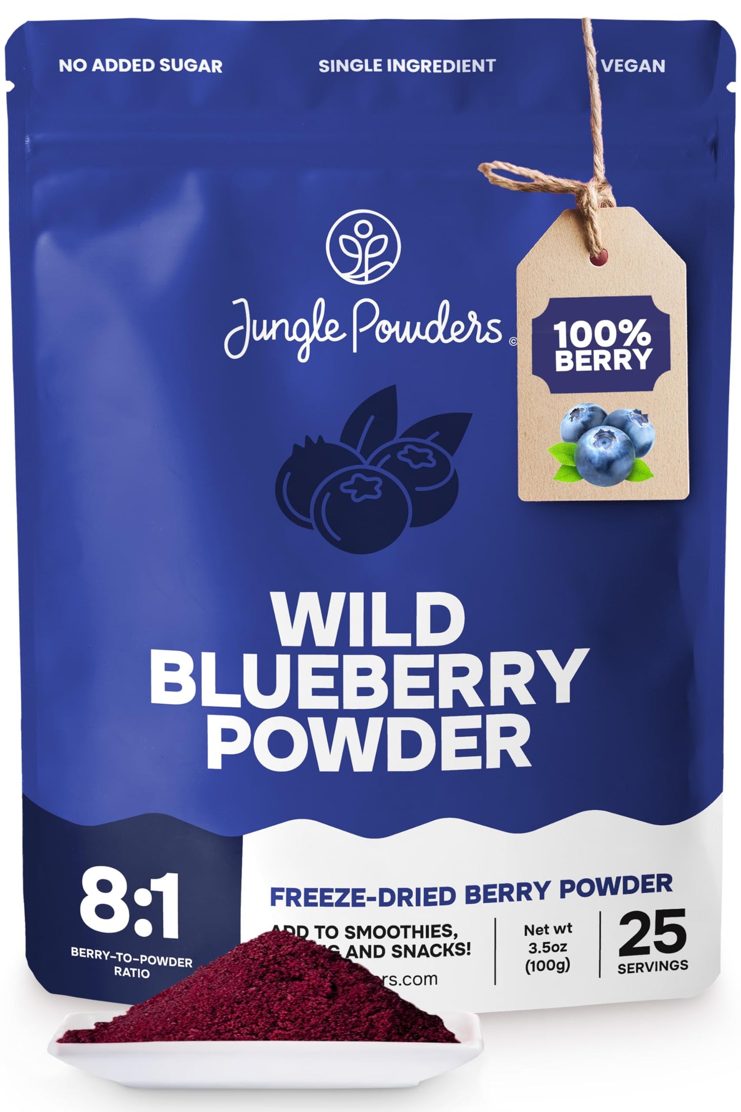 Jungle Powders Freeze Dried Wild Blueberry Powder 3.5 Ounce Bag Blueberry Powder For Smoothies Baking Extract Nordic Freeze Dried Blueberries No Sugar