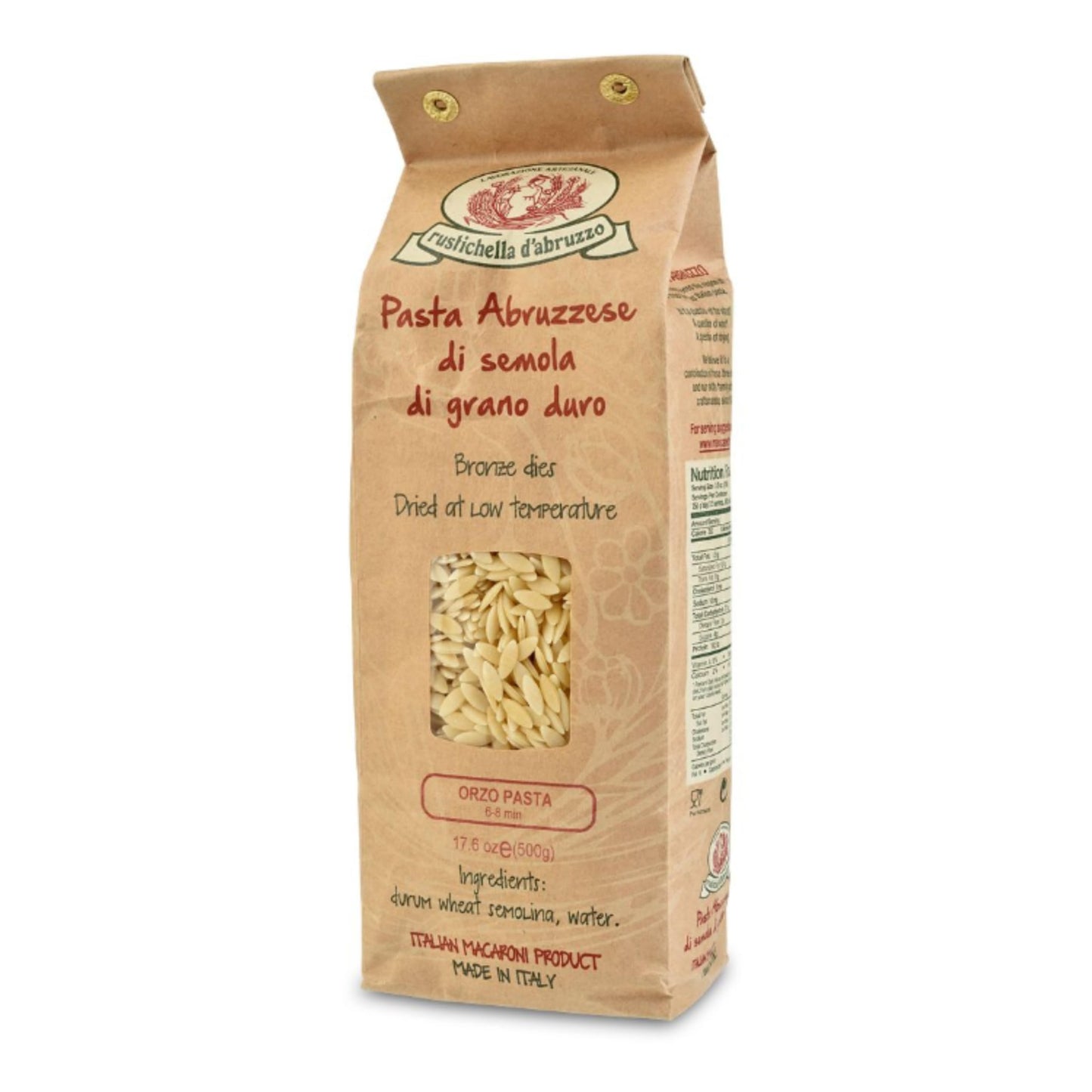 Rustichella d'Abruzzo Orzo Pasta - 500g Classic Durum Wheat Small Pasta - Perfect for Soups and Salads - Cooks in 6-8 Minutes - Authentic Italian