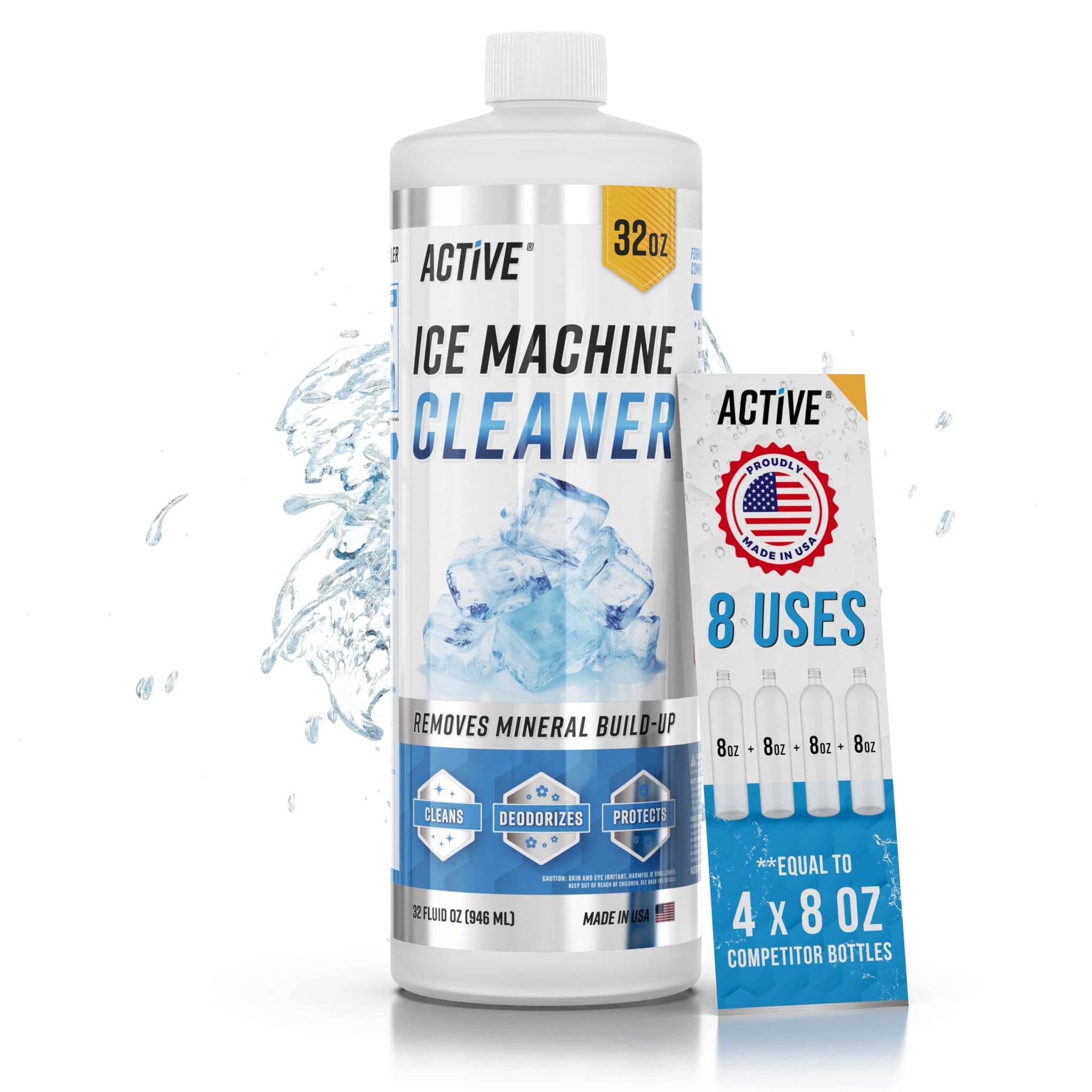 ACTIVE Ice Machine Cleaner Maker Descaler - 32 fl oz (8 Uses) Nickel Safe Ice Maker Cleaner Solution - Compatible with Whirlpool 4396808