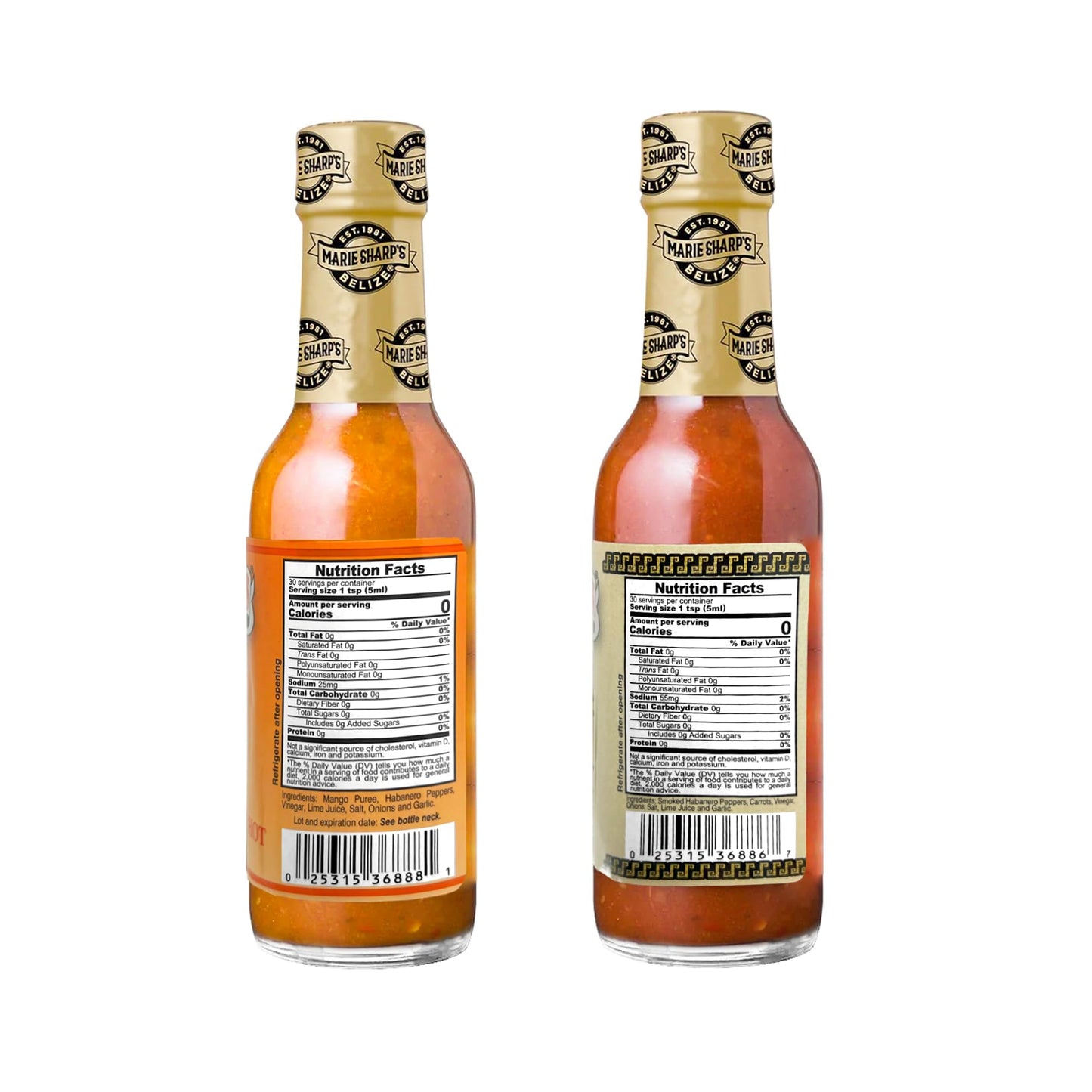 Marie Sharp's Smoked and Pure Mango Habanero Pepper Sauce 5 Ounce Combo (Pack of 2)