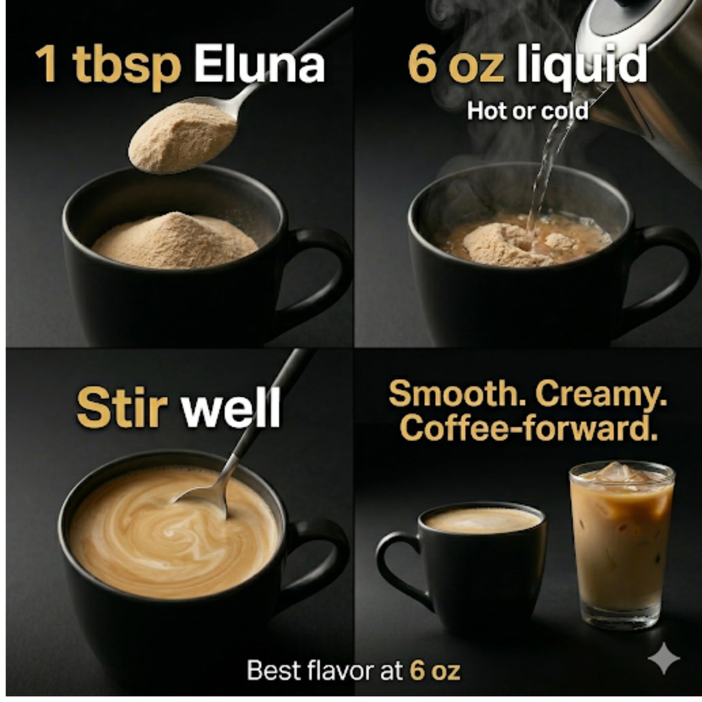 Eluna Mushroom Coffee - 7 Mushroom Blend with L-Theanine - Smooth, Creamy Taste, Calm Energy - Low Caffeine - 30 Servings