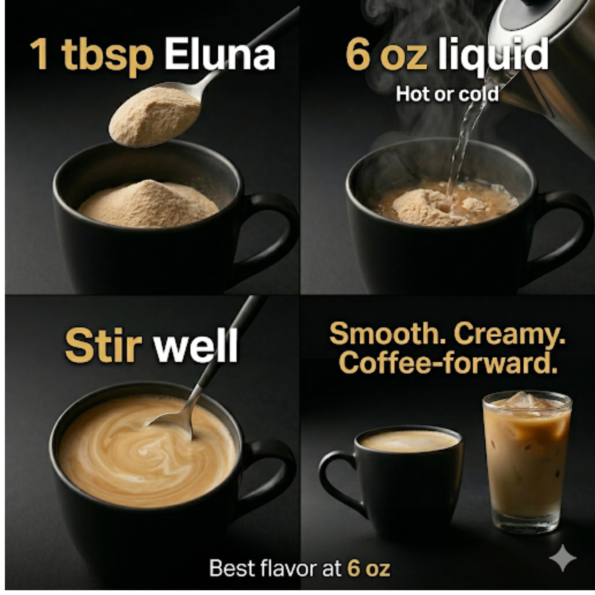 Eluna Mushroom Coffee - 7 Mushroom Blend with L-Theanine - Smooth, Creamy Taste, Calm Energy - Low Caffeine - 30 Servings