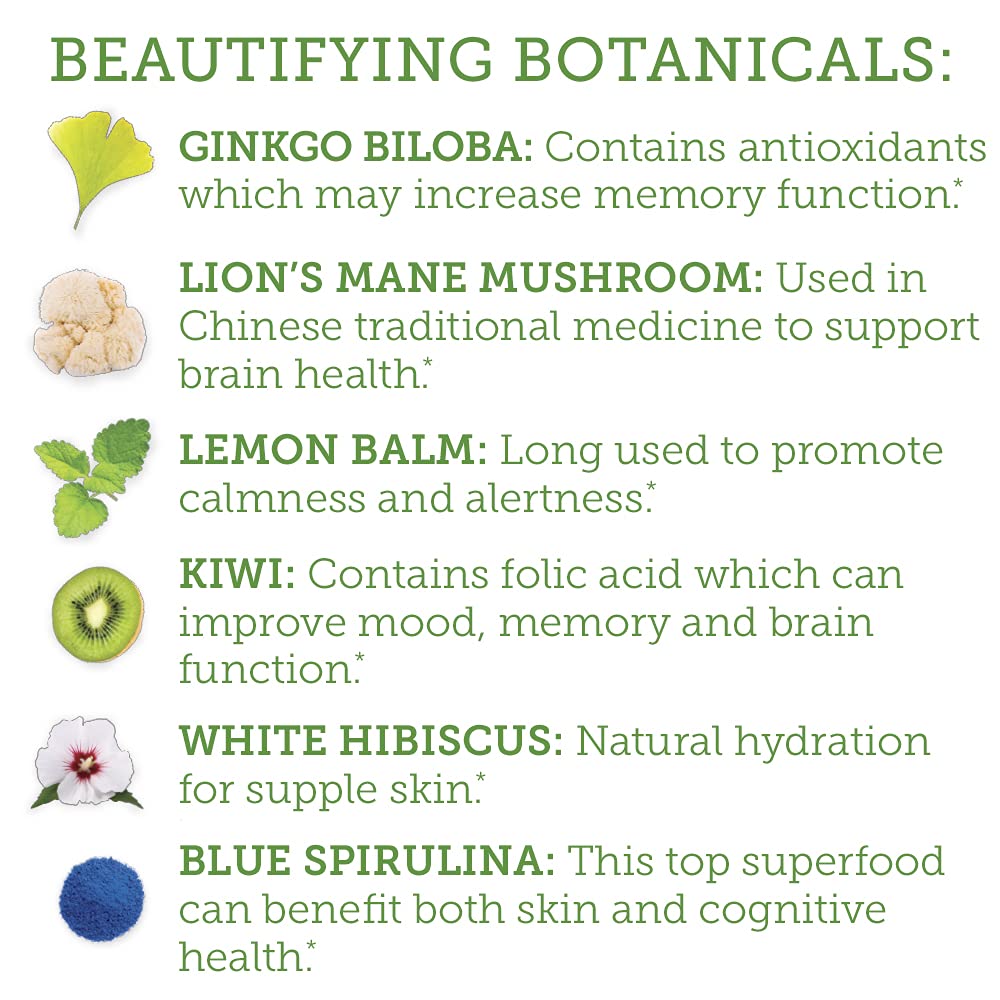 The Republic of Tea - Beauty Brain Beautifying Botanicals Lemon Balm Kiwi Tea, 36 Tea Bags, Herbal Blend, Caffeine Free, Gluten Free
