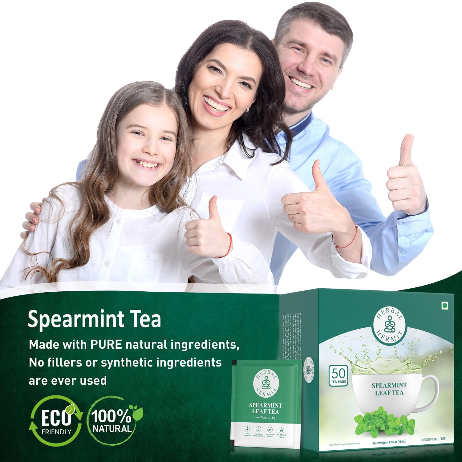 Spearmint Tea Bags - 100 Tea Bags - Pure Spearmint Leaves - Caffeine Free Herbal Tea - Natural Digestive Support & Breath Freshener - Non-GMO