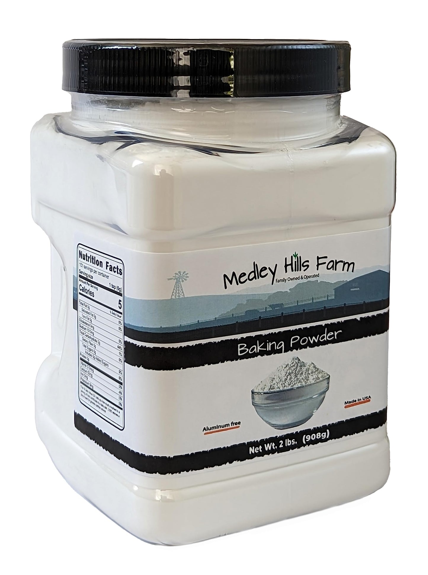 Baking Powder aluminum free by Medley hills farm 2 Lbs. in Reusable Container - Double acting aluminum free baking powder - Kosher - Baking - Made in