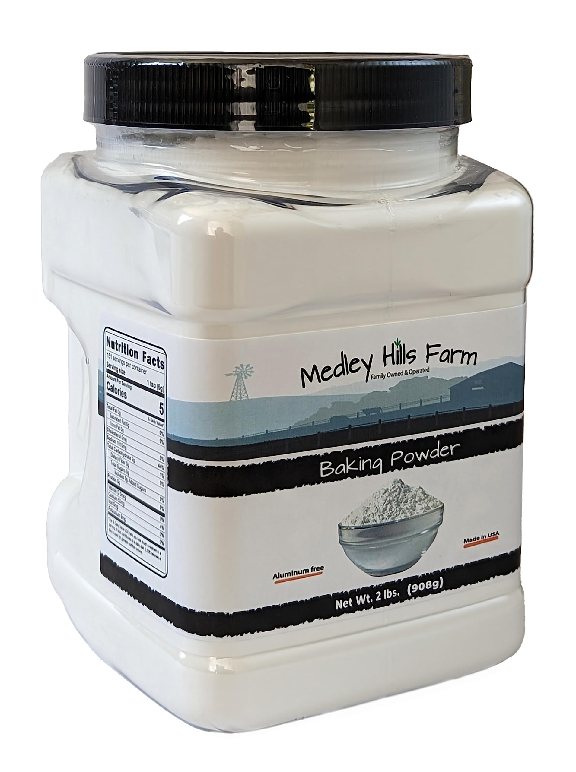 Baking Powder aluminum free by Medley hills farm 2 Lbs. in Reusable Container - Double acting aluminum free baking powder - Kosher - Baking - Made in