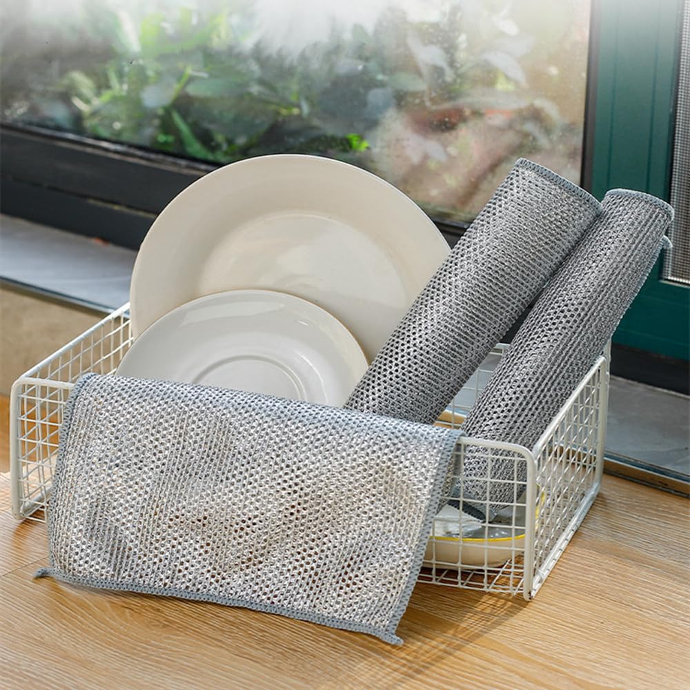 BoAn Multipurpose Wire Dishwashing Rags,Double Layer Metal Wire Dishcloth,Reusable Dish Washing Scrub for Home Kitchen Cooktop Sinks(10PCS)