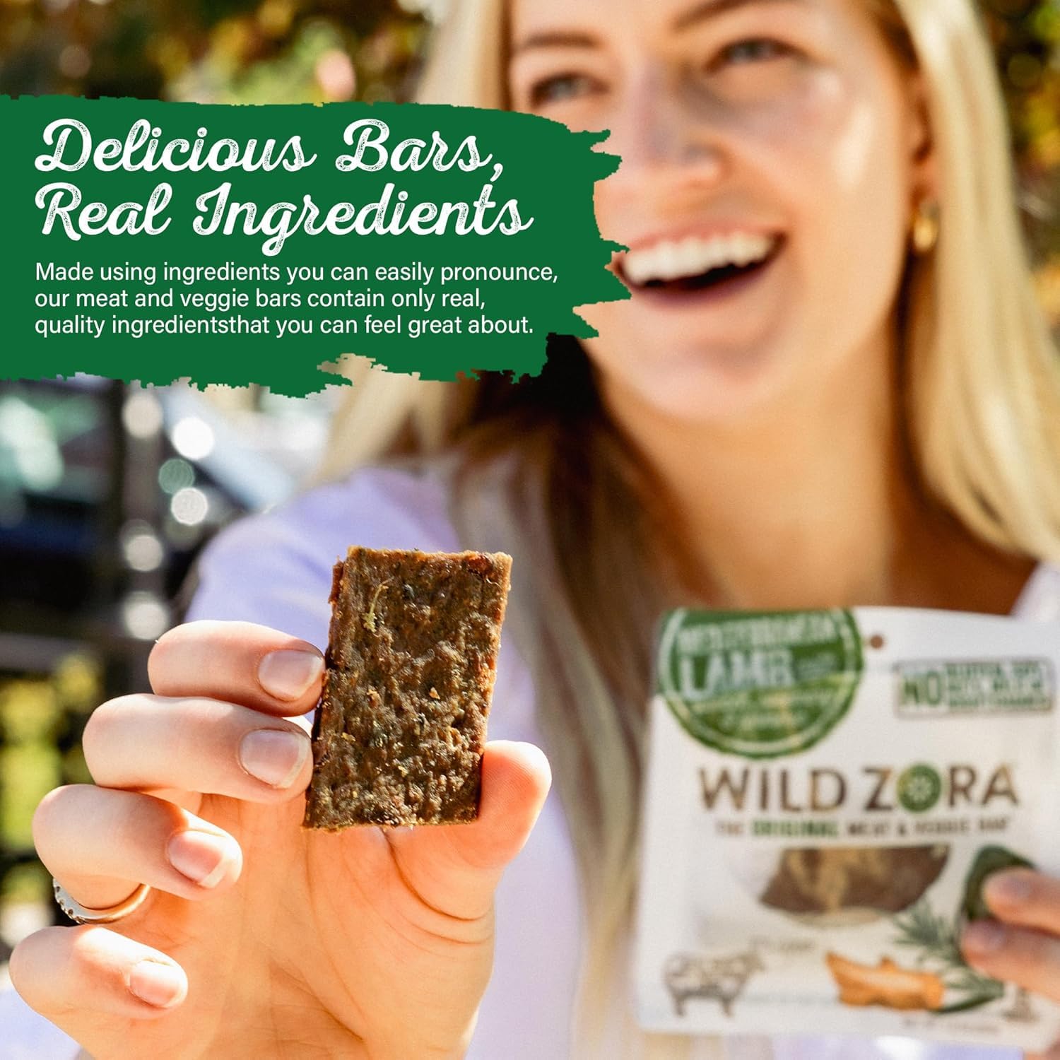 Wild Zora Meat & Veggie Bars, Mediterranean Lamb, 8-Pack, 100% Grass Fed Lamb, Healthy Jerky Paleo Snacks, AIP Friendly, Gluten Free, Soy Free, High