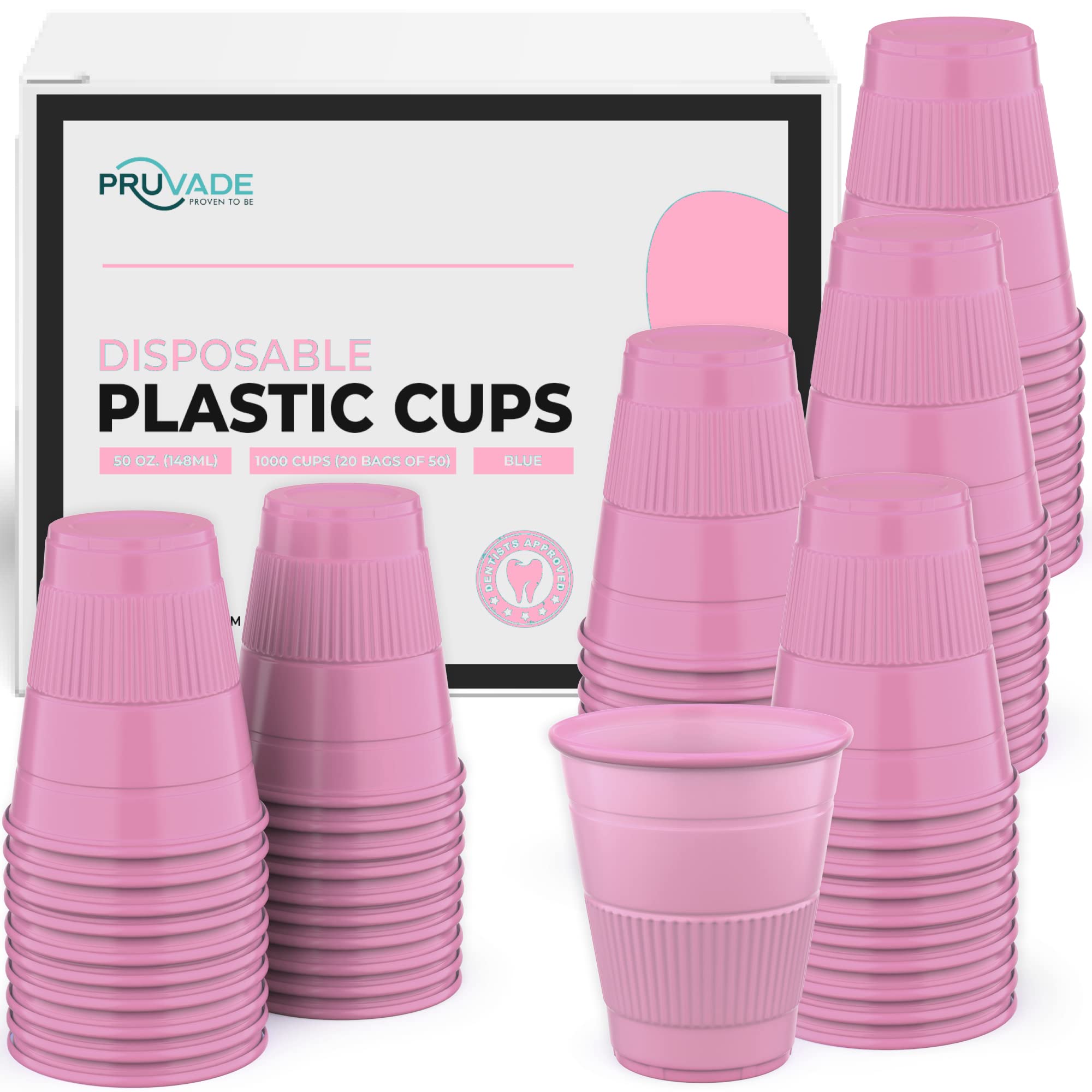 Pruvade Disposable Dental Cups |1000 Pack| 5 oz Pink Plastic Cups Disposable, Plastic Bathroom Cups, Disposable Cups Small, for Medicine, Water, Mouth
