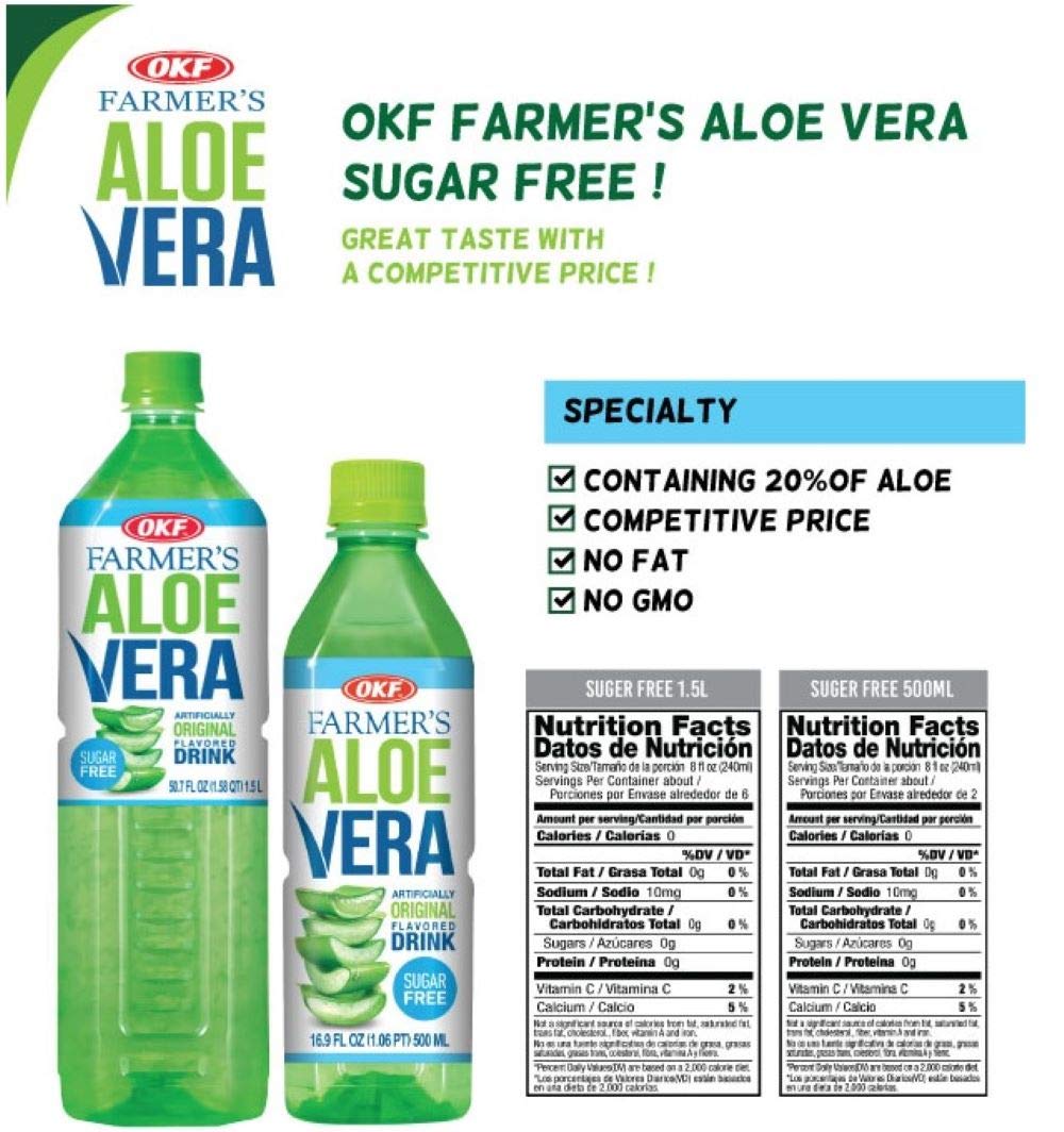OKF Farmers Aloe Drink, Sugar Free, 16.9 Fl Oz ( PACK OF 20)