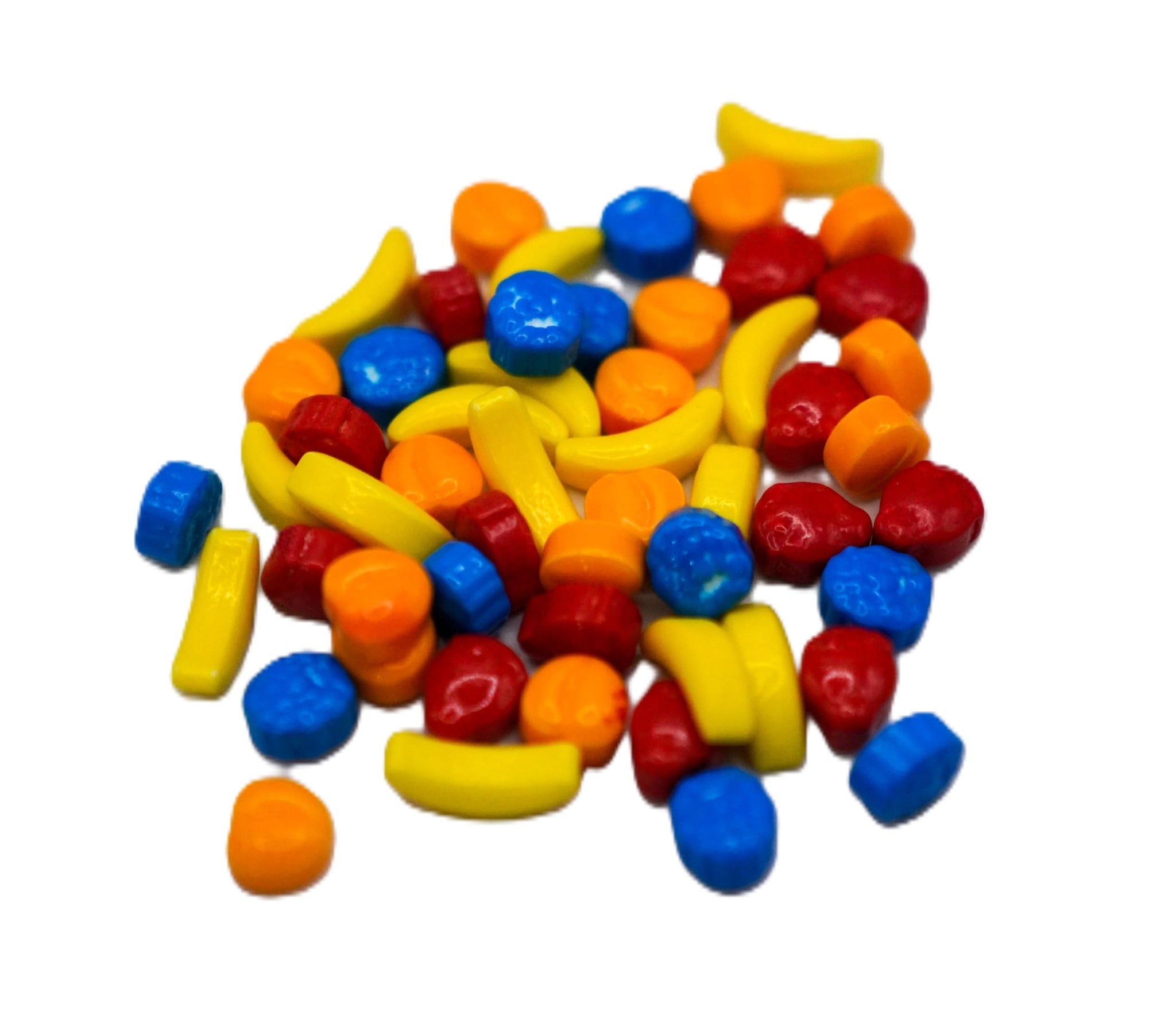 Fruit Shaped Hard Crunchy Candy - 1 lb Bulk Bag Banana Strawberry Peach Blueberry Assorted Chewy Sweet Mix. Great for Vending Machines