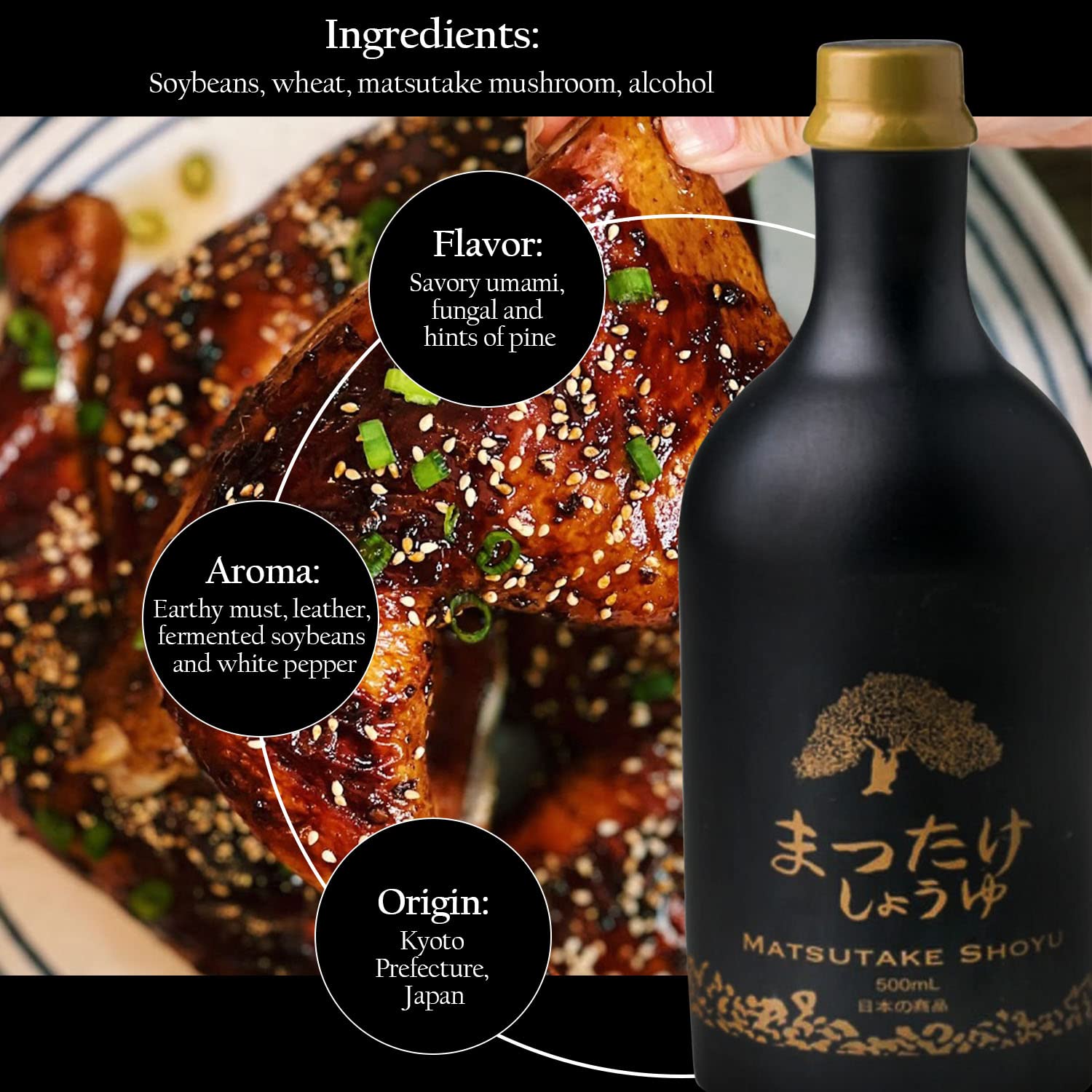 HAKU Matsutake Shoyu Japanese Soy Sauce (500 ml) - Organic Mushroom Flavored Dark Soy Sauce - Pure Soy Sauce with No Additives - Unfiltered Shoyu