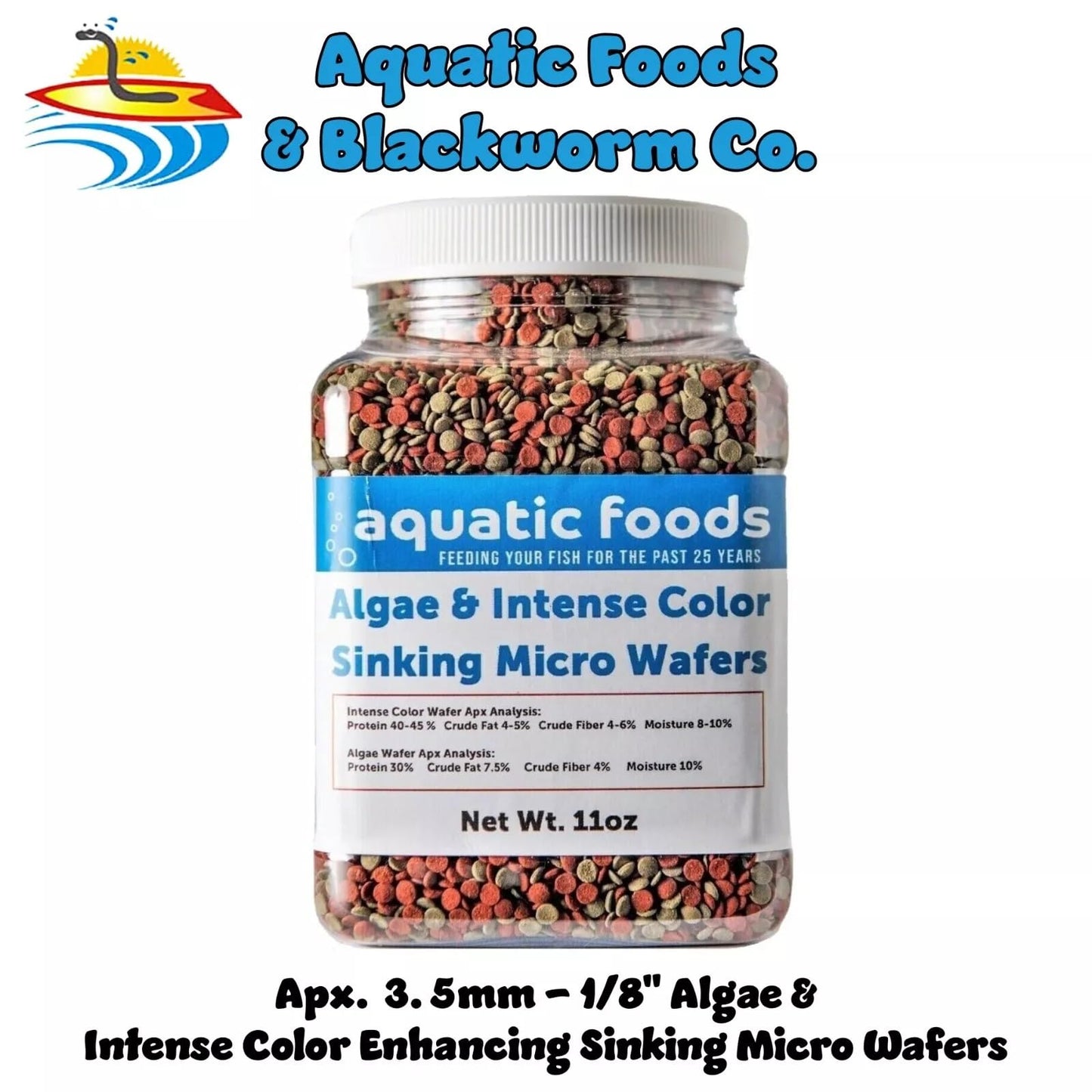 Aquatic Foods Inc. 3.5mm - 1/8" Micro Wafer Mix of Spirulina Algae & Intense Color Enhancing Sinking Micro Wafers for Catfish, Plecos, Bottom Fish