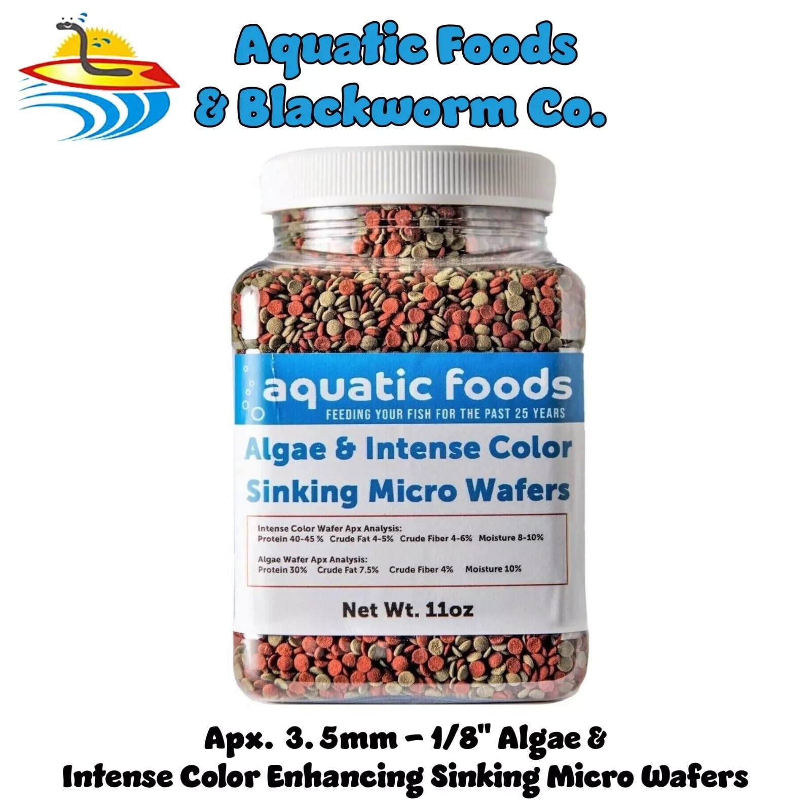 Aquatic Foods Inc. 3.5mm - 1/8" Micro Wafer Mix of Spirulina Algae & Intense Color Enhancing Sinking Micro Wafers for Catfish, Plecos, Bottom Fish
