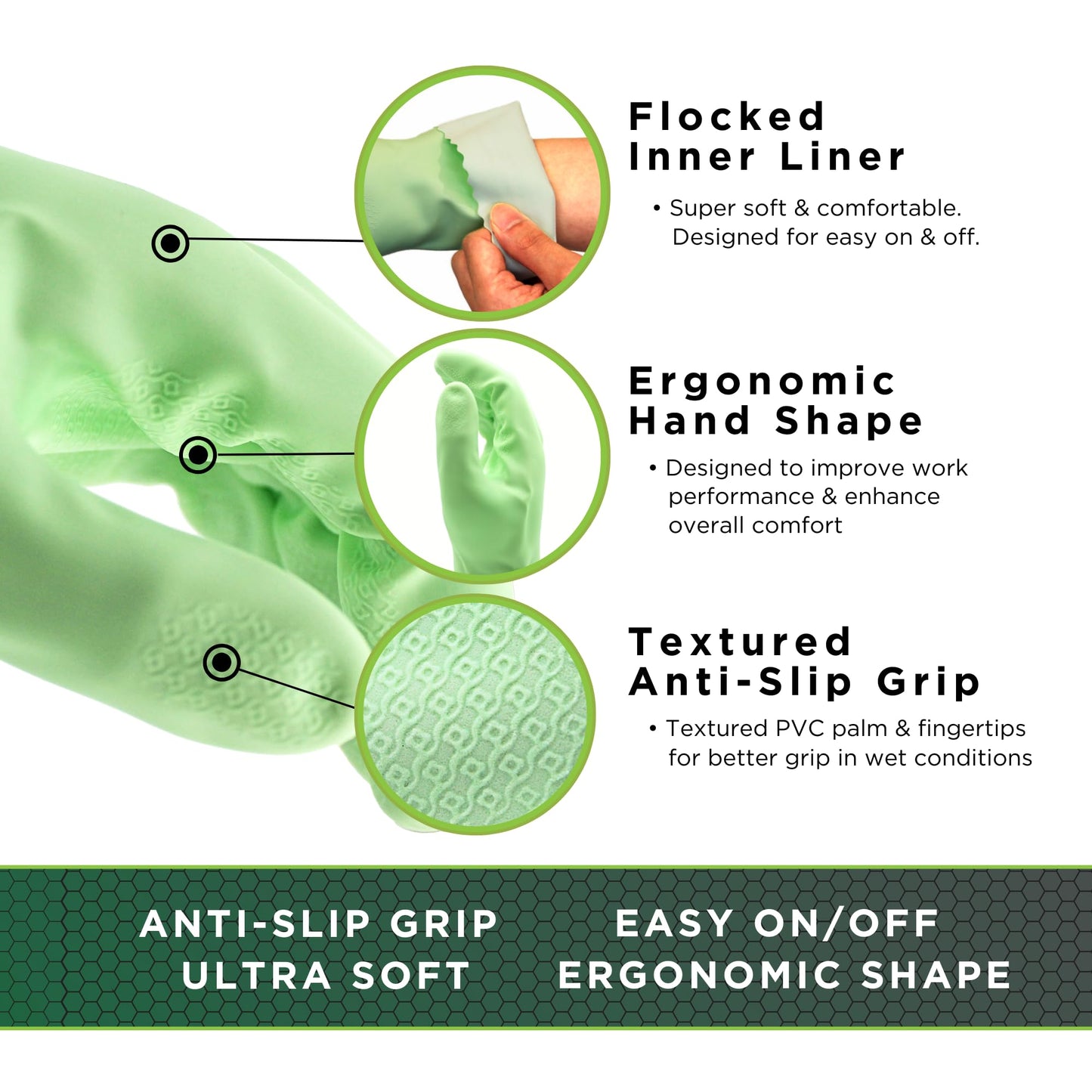SHOWA 111 Skin-Friendly Dishwashing Gloves, Latex-Free PVC, Reusable Housekeeping Gloves with Cotton Liner, Non-Slip Grip for Kitchen & Gardening