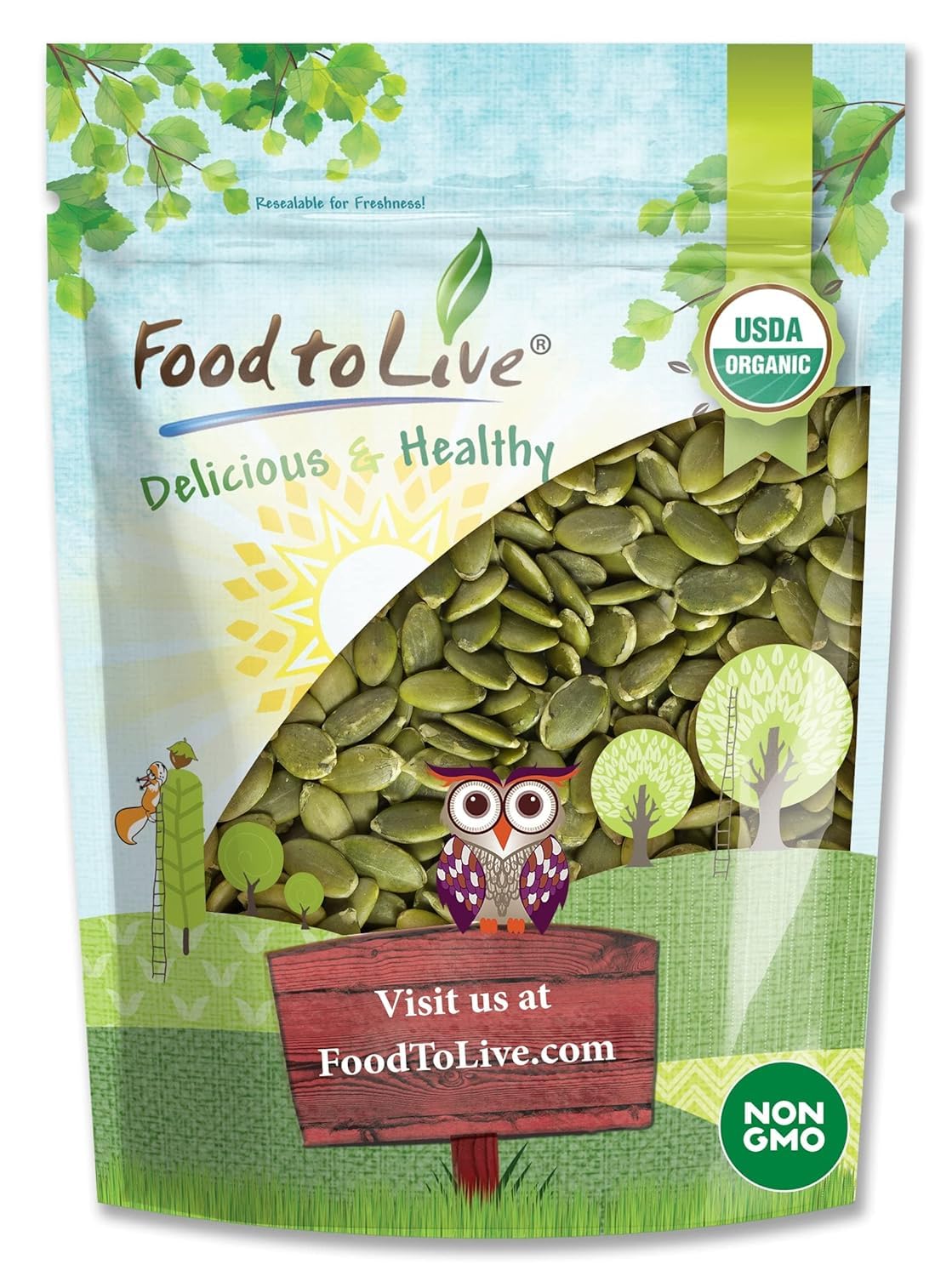 Food to Live Organic Raw Pepitas, 4 Pounds - Non-GMO, Pumpkin Seed Kernels, Unsalted, No Oil, No Shell, Vegan, Kosher, Bulk. Keto Snack.