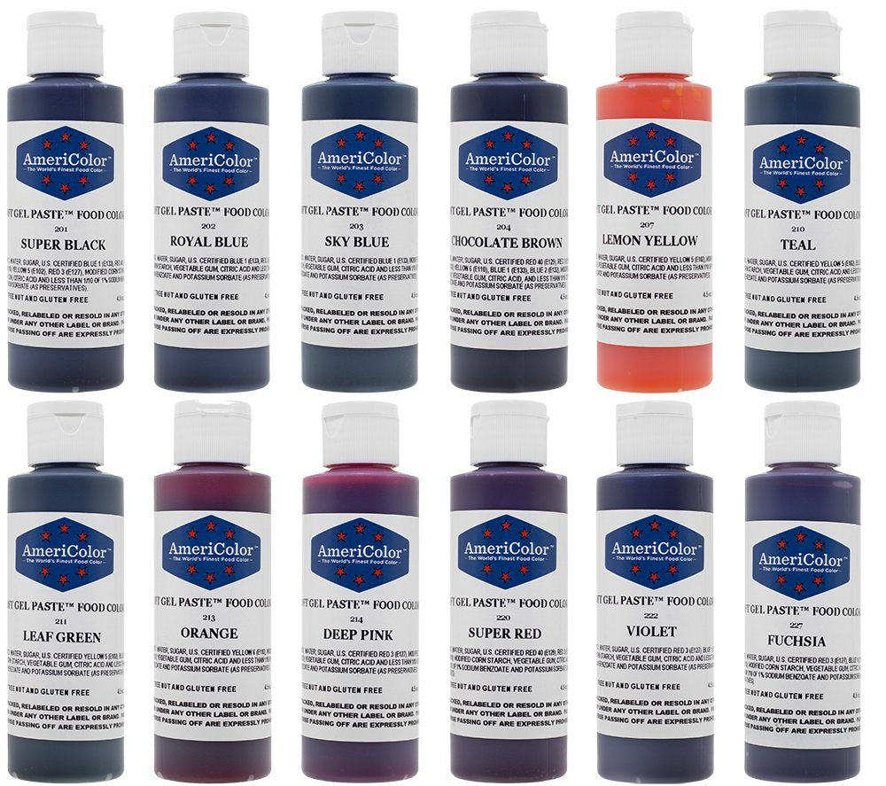 AmeriColor 12 Color Variety - Kit, Soft Gel Paste Food Coloring, 4.5 Ounce Bottles.