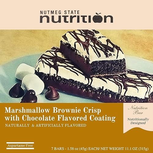 Nutmeg State Nutrition - High Protein Snack Bars, 15g Protein, 150 Calories, Low Sodium, 19g Carbs, 2g Fiber, 7 Servings Per Box (Marshmallow Brownie