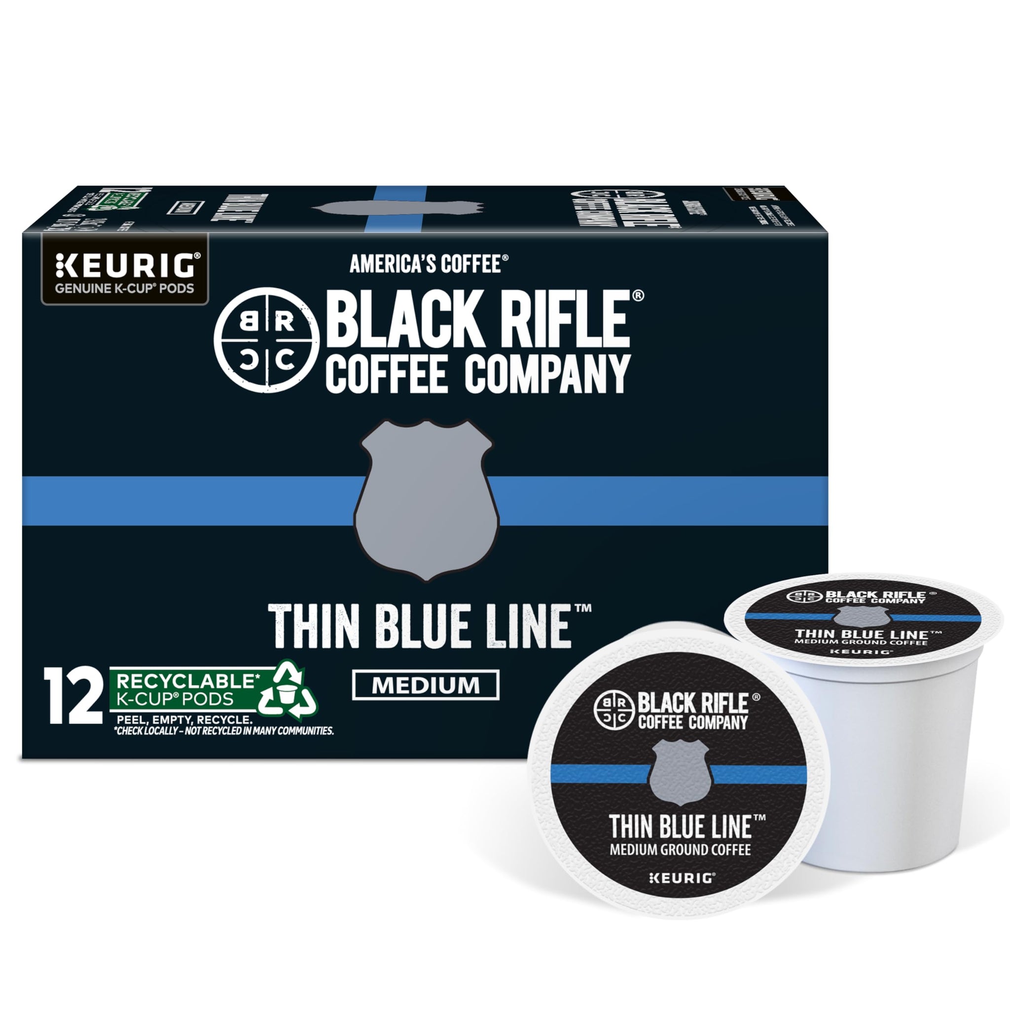 Black Rifle Coffee Company Thin Blue Line, 12 Count, Medium Roast K Cups - Single Serve K Cups Coffee Pods - Kcup Pods Compatible with Keurig 1.0