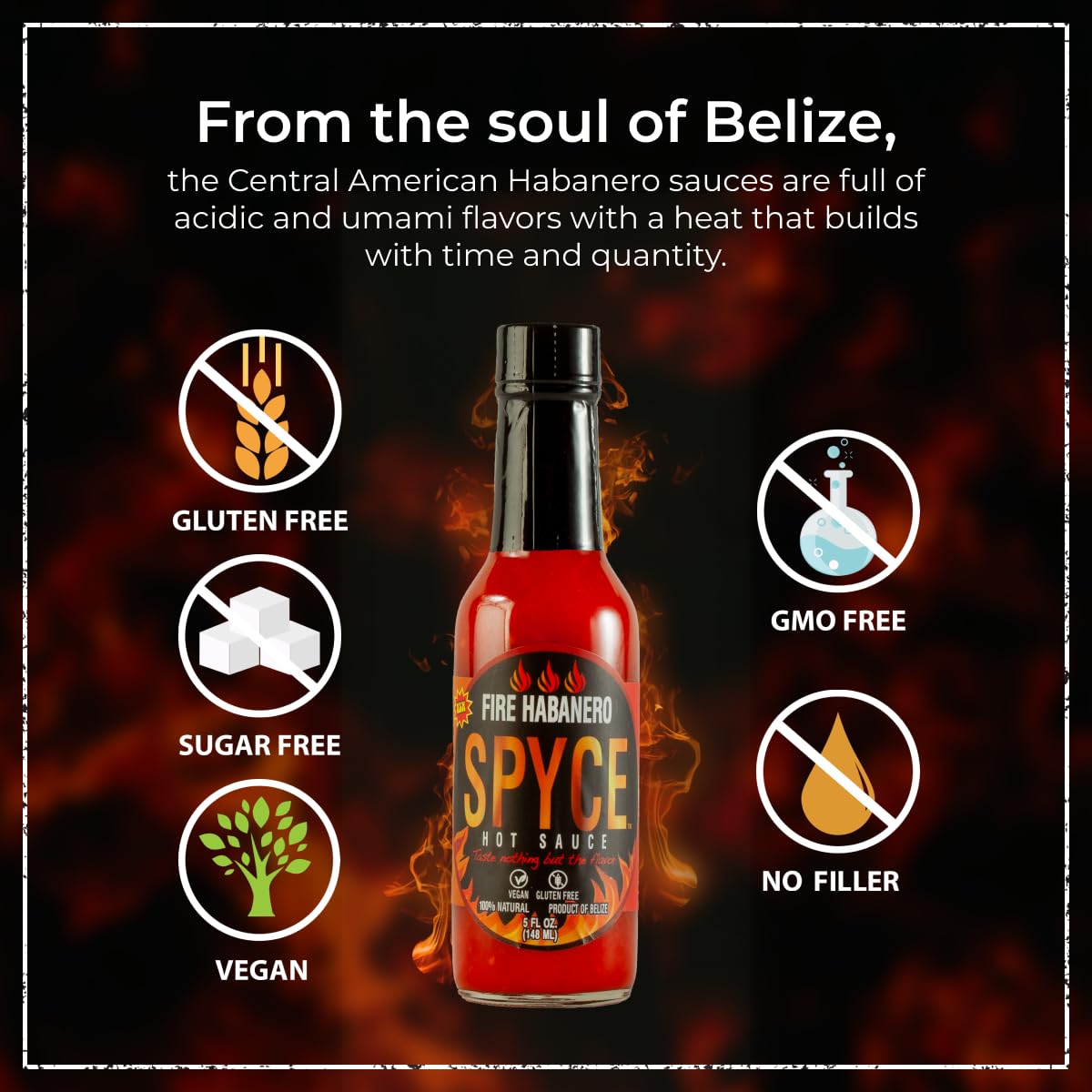 SPYCE Habanero Hot Sauce, Vegan, Gluten Free, Low Sodium, Non-GMO, No MSG, No Sugar, No Filler (5 oz, Fire Habanero)