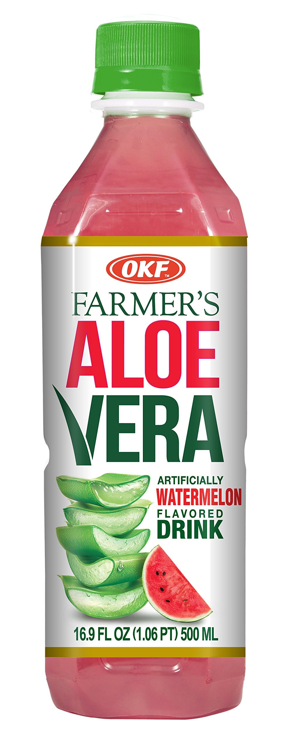 OKF Farmer's Aloe Vera Drink, Watermelon, 16.9 Fluid Ounce (Pack of 12)