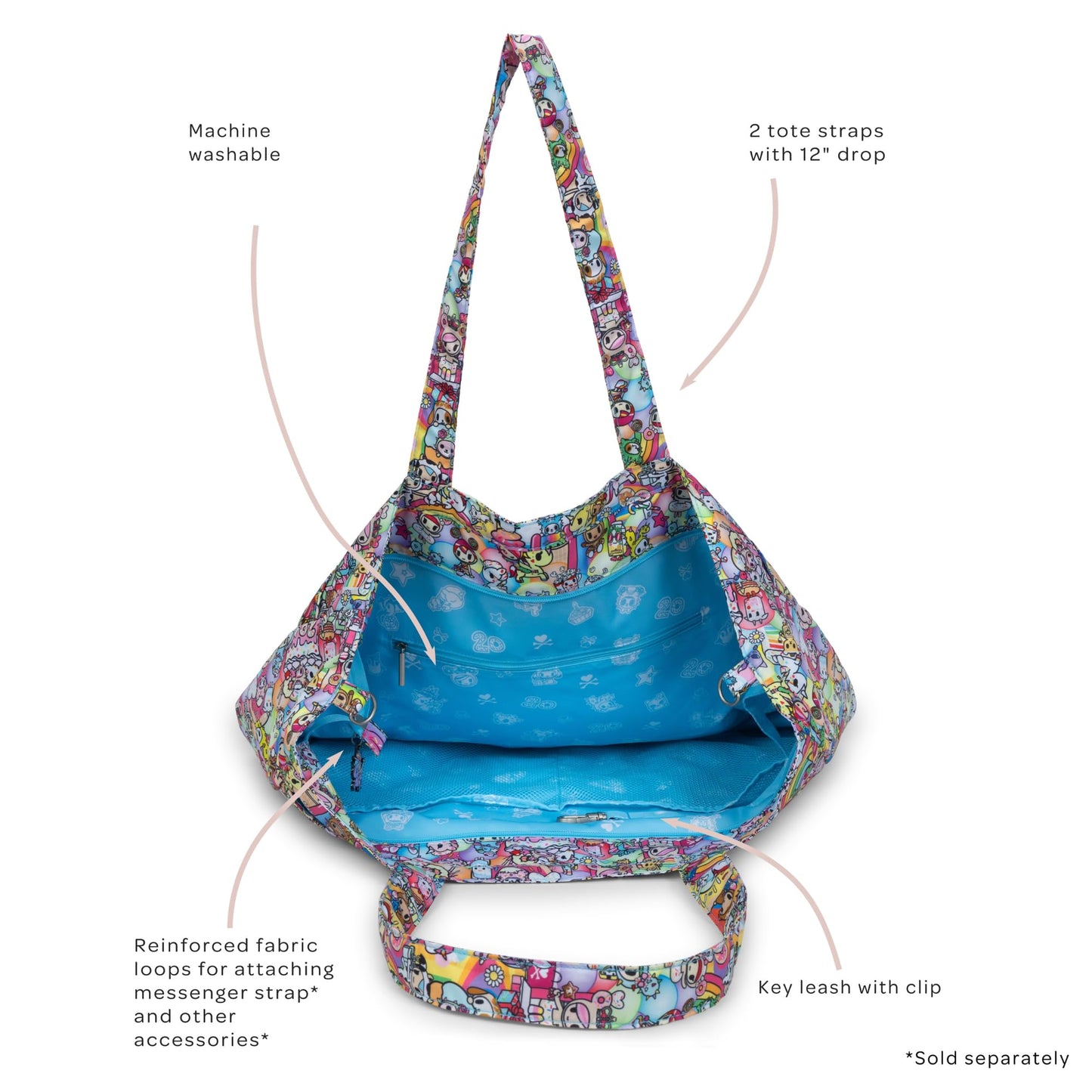 JuJuBe x tokidoki 20th Anniversary Celebration Super Be Plus Tote Bag, Purses for Women, Bag for School or Travel, Fits Laptops and Notebooks, 8
