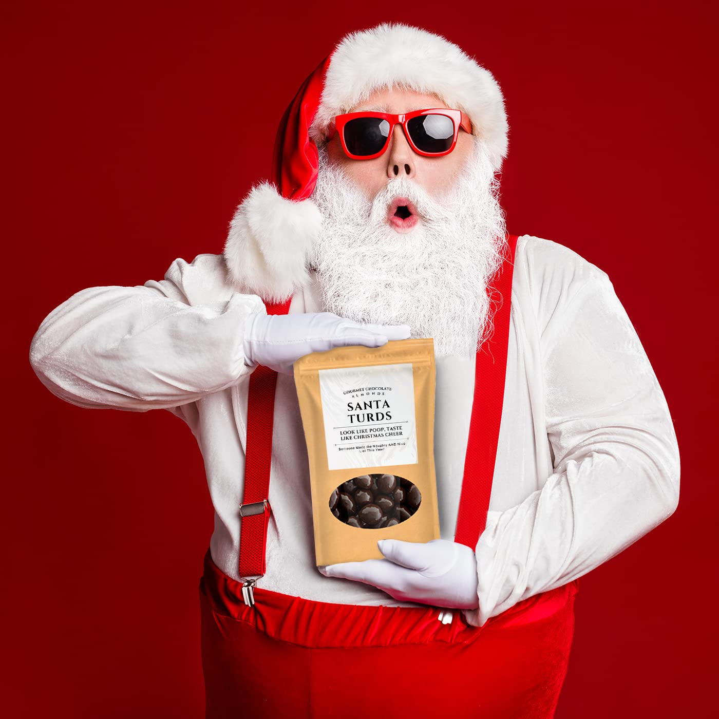 Santa Turds Dark Chocolate Almonds - Kepperton Gourmet Candy Gag Gifts for Men - Funny Holiday Candy for Teens, Christmas Stocking Fillers
