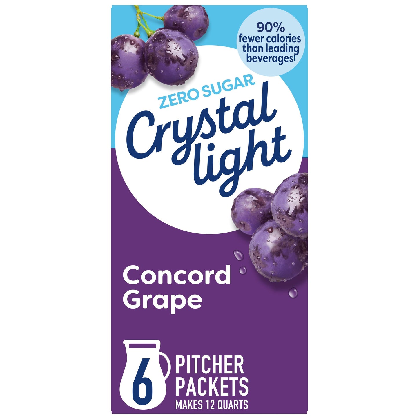 Crystal Light Drink Mix, 6 Pitcher Packets, for Flavorful Hydration and Shareable Refreshment, Concord Grape Artificially flavored, Zero Sugar, Low