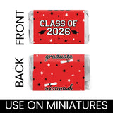 DISTINCTIVS Class of 2026 Graduation Mini Candy Bar Wrappers - Party Favor Stickers for Miniature Chocolate Bars - 42 Count (Red)