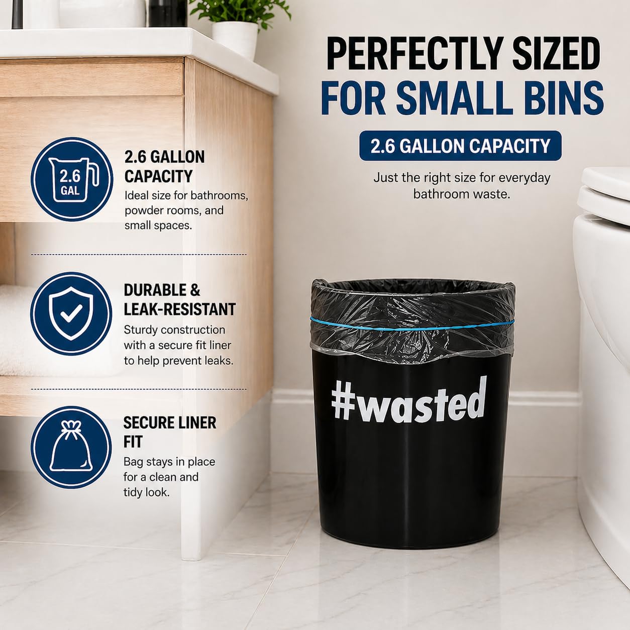 2.6 Gallon Clear Bathroom Trash Bags (240 Bags) 2 Gallon Small Garbage Bags 10 Liter Plastic Wastebasket Trash Can Liners for Home and Office Bins
