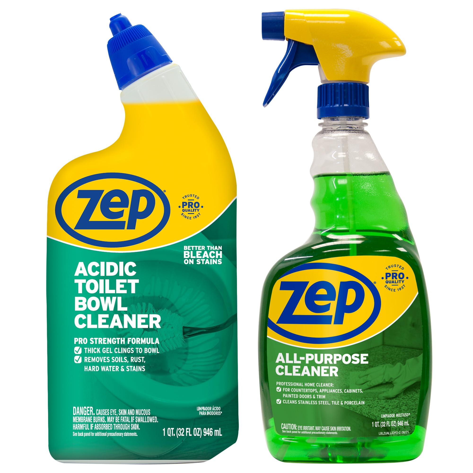 Zep Acidic Toilet Bowl Cleaner 32 oz (1 Unit) and Zep All-Purpose Cleaner 32 oz (1 Unit) - Toilet Bowl Cleaner with All-Purpose Surface Cleaner