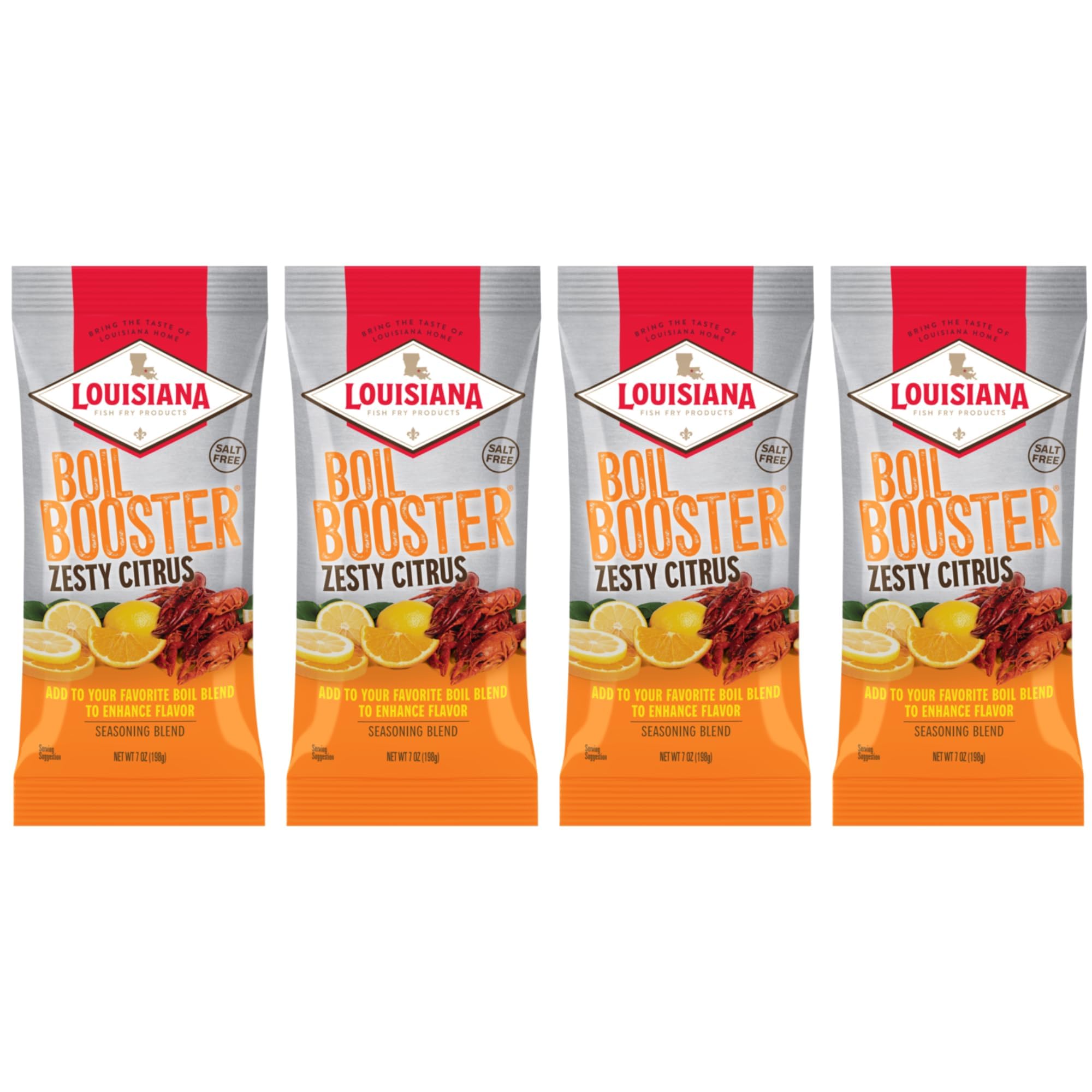 Zesty Citrus Boil Booster - Seafood Boil Enhancer - Crab, Shrimp, Crawfish Seasonings, Boil Mix and Spice Enhancer 7 oz. (Pack of 4) By Louisiana Fish