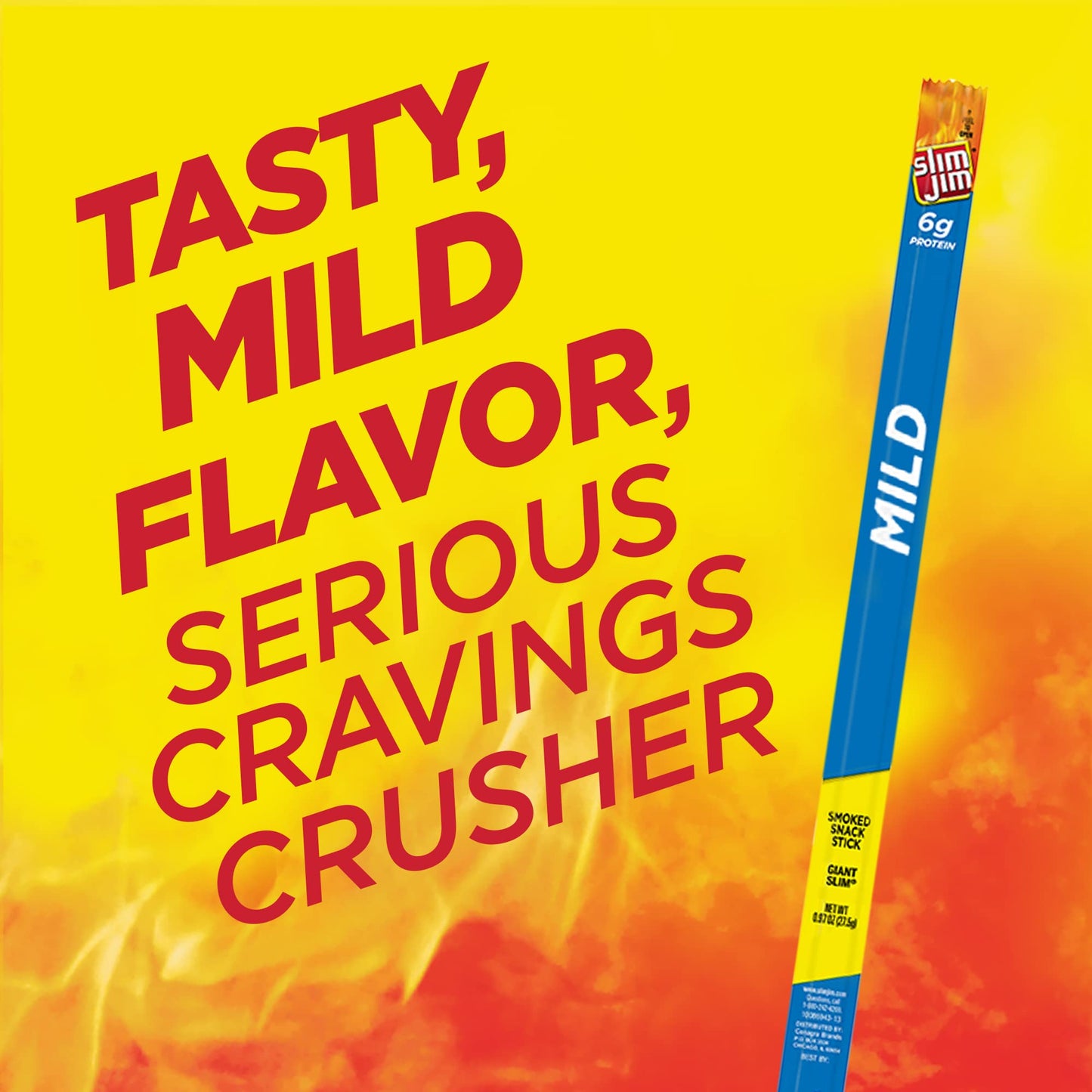 Slim Jim Giant Smoked Meat Sticks, Mild Flavor, 6g Protein Per Stick, 0.97 oz.