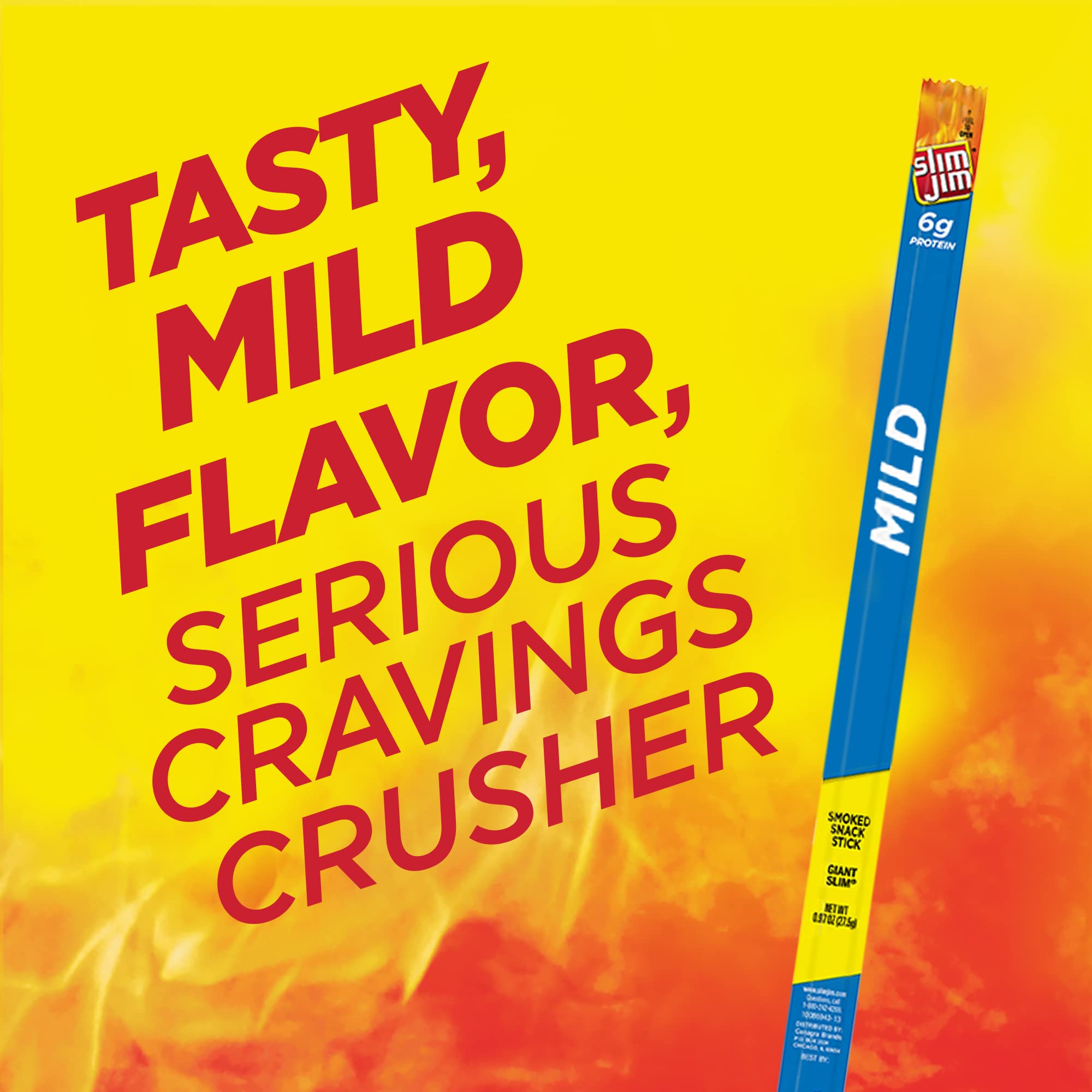 Slim Jim Giant Smoked Meat Sticks, Mild Flavor, 6g Protein Per Stick, 0.97 oz.