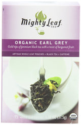 Mighty Leaf Whole Leaf, Tea Organic Earl Grey, 15 Tea Bags Individual Pyramid-Style Tea Sachets of Organic Caffeinated Black Tea with Organic