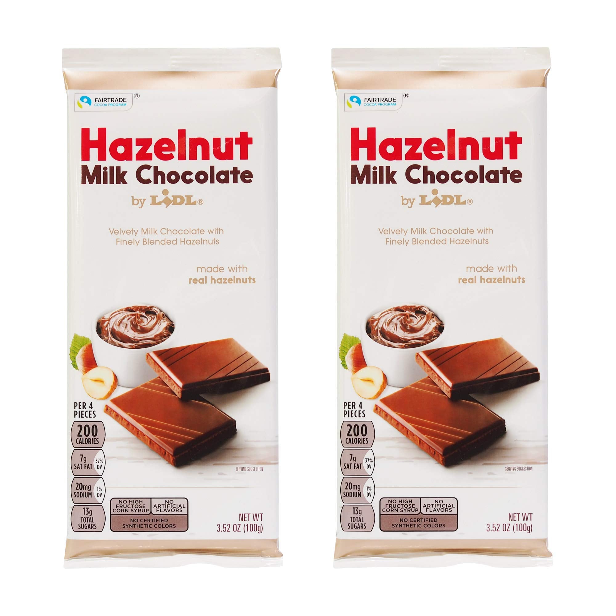 Lidl Hazelnut Milk Chocolate Bar - 3.52 OZ - Fair Trade - Made in Germany (2 Pack)