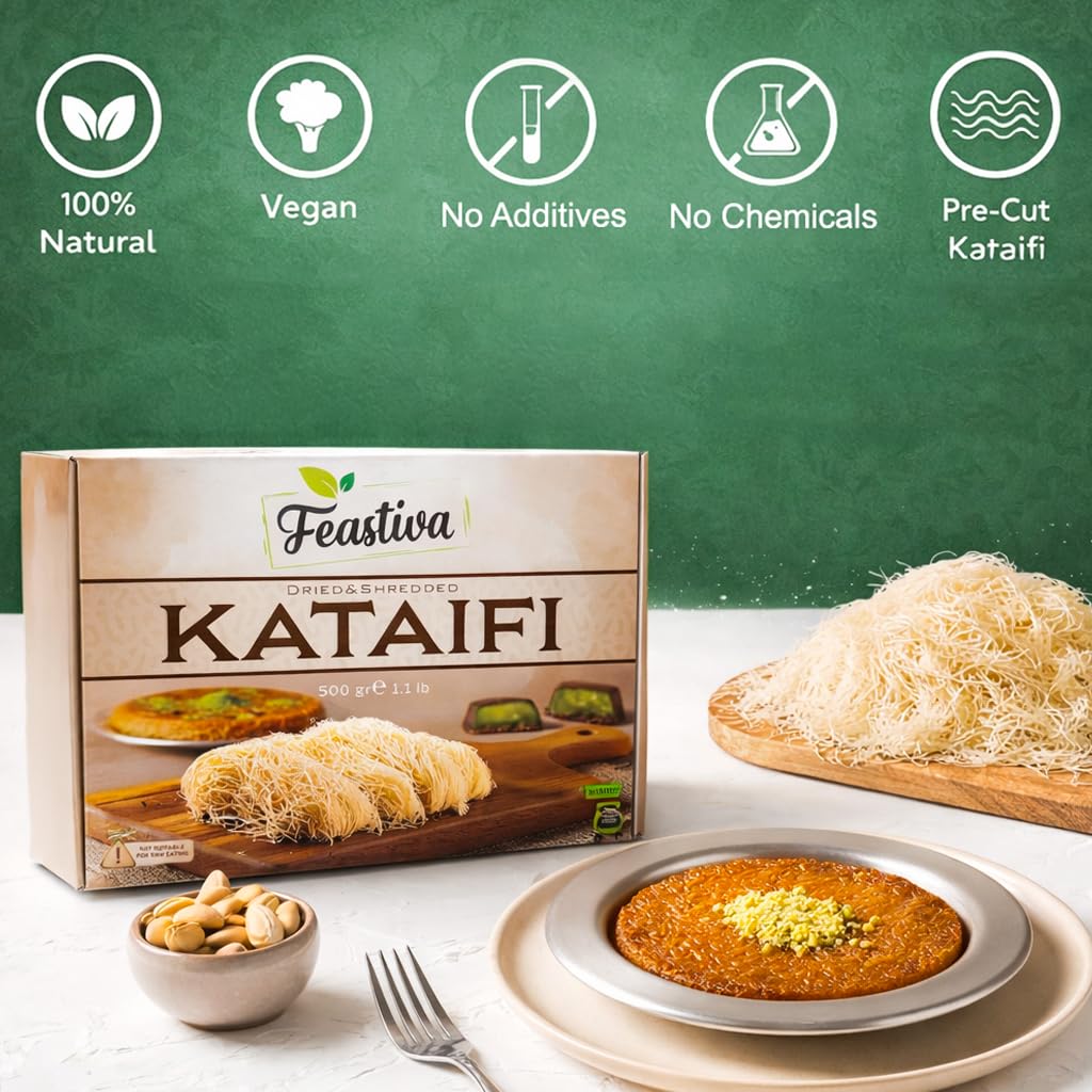 Feastiva Kataifi Shredded Fillo Dough 500 gr (17.6 oz) | Dried & Chopped Kadayif | Kurutulmus Katafi Phyllo Dough for Dubai Chocolate Filling, Kunafa
