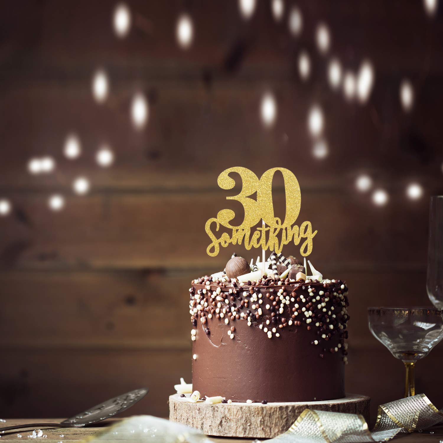 30 Someting Cake Topper, Happy 30th Birthday Sign,Dirty 30 Cake Topper,Hello 30 Party Decorations (Double Sided Gold Glitter)