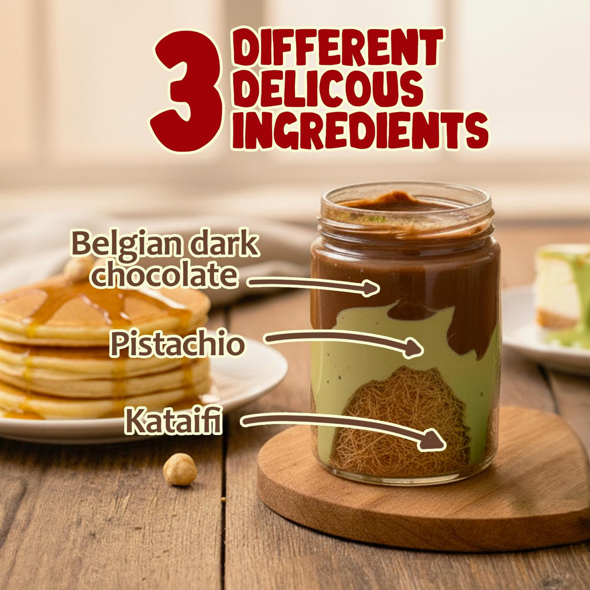 Dubai Dark Chocolate Spread 9.7 oz Jar with Pistachio Cream, Crispy Kataifi