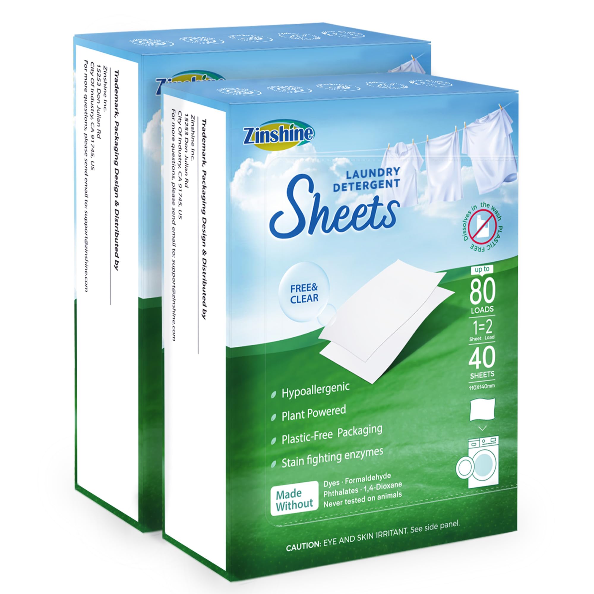 Zinshine Eco-friendly Laundry Detergent Sheets (80 sheets 160 loads) - Concentrated for Deep Cleaning, Plant Based Laundry Strips, Washer Sheets