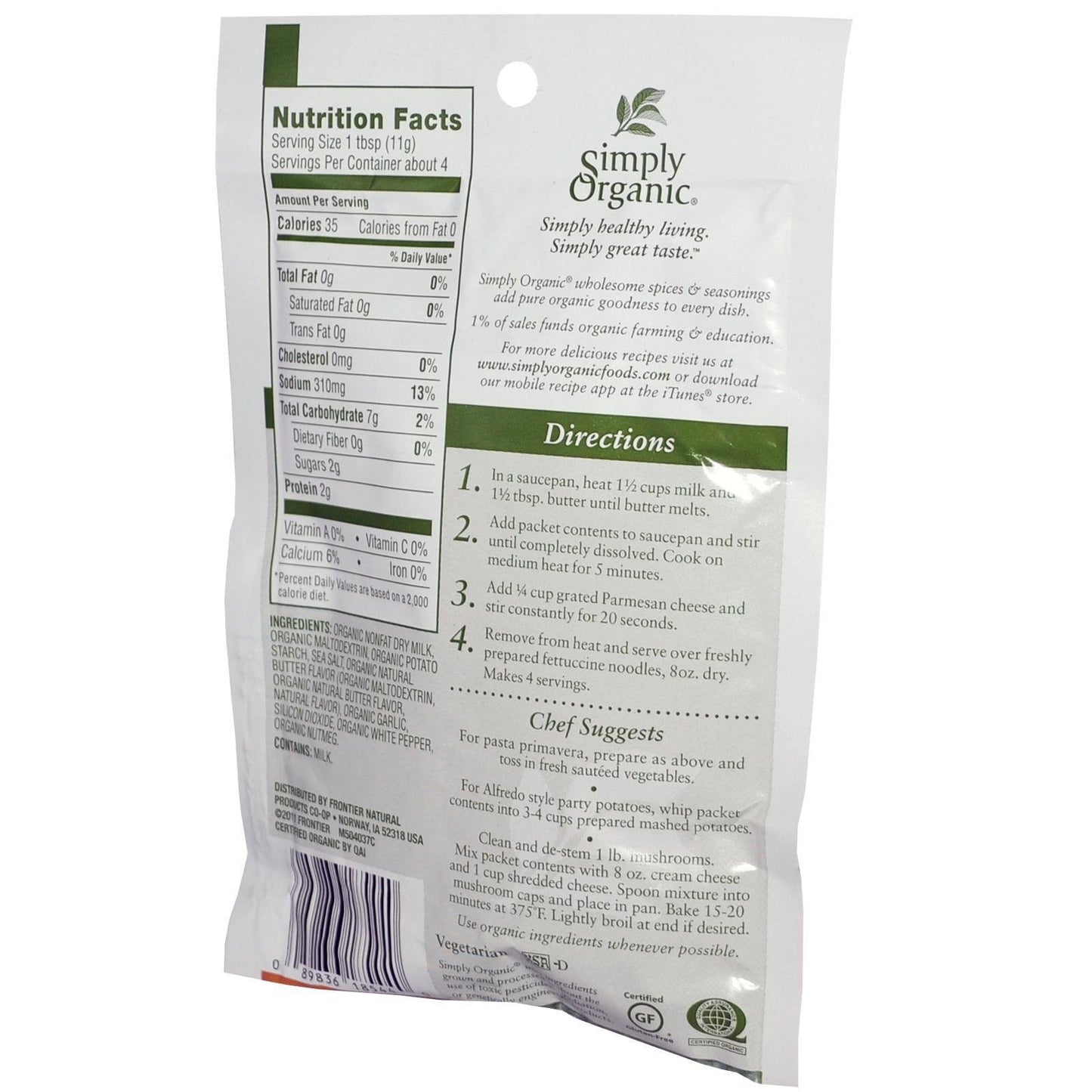 Simply Organic Alfredo Sauce Mix 1.48 Ounce (42 g) Pkg